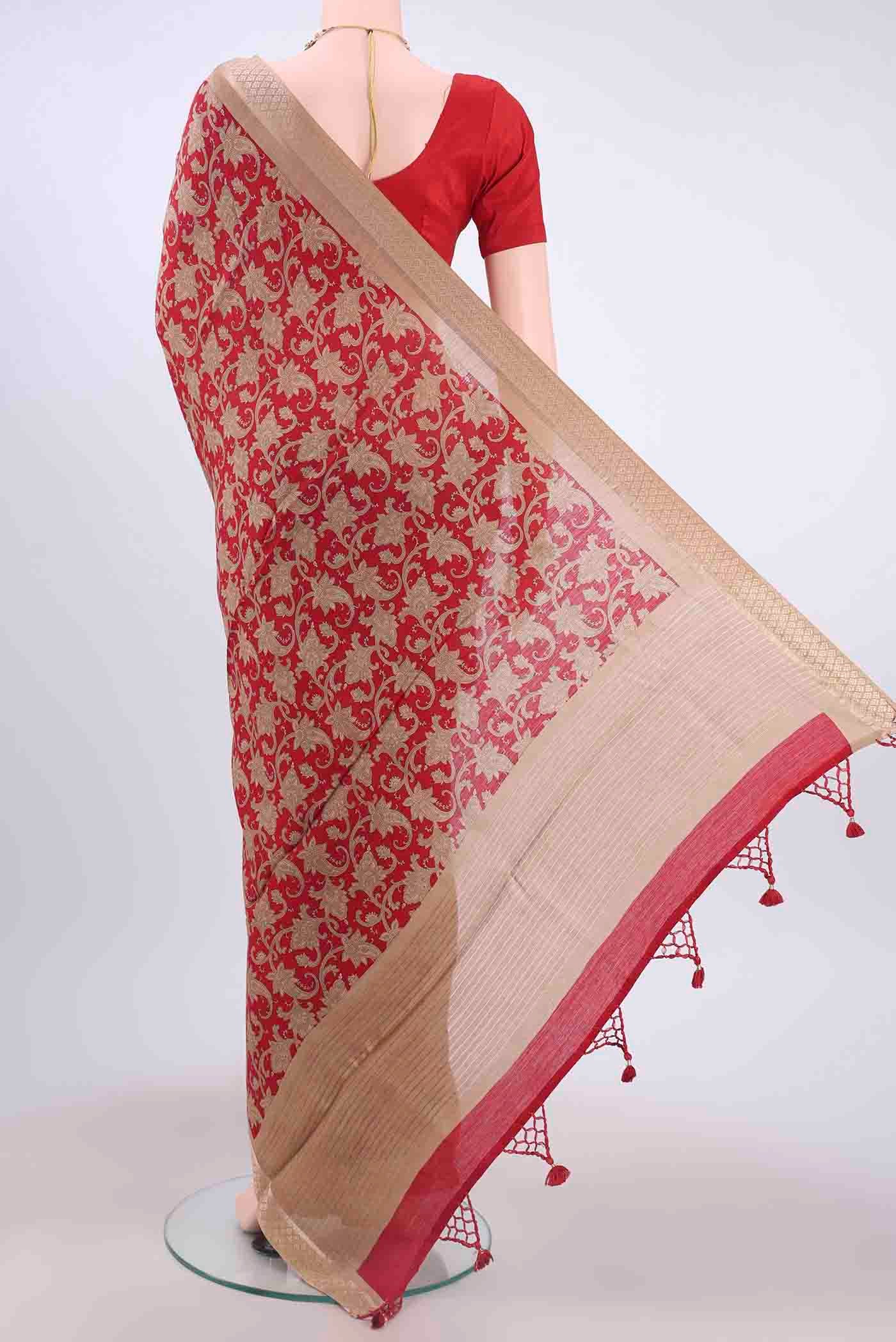 Maroon Dual Tone Tussar Silk Saree - Image 3