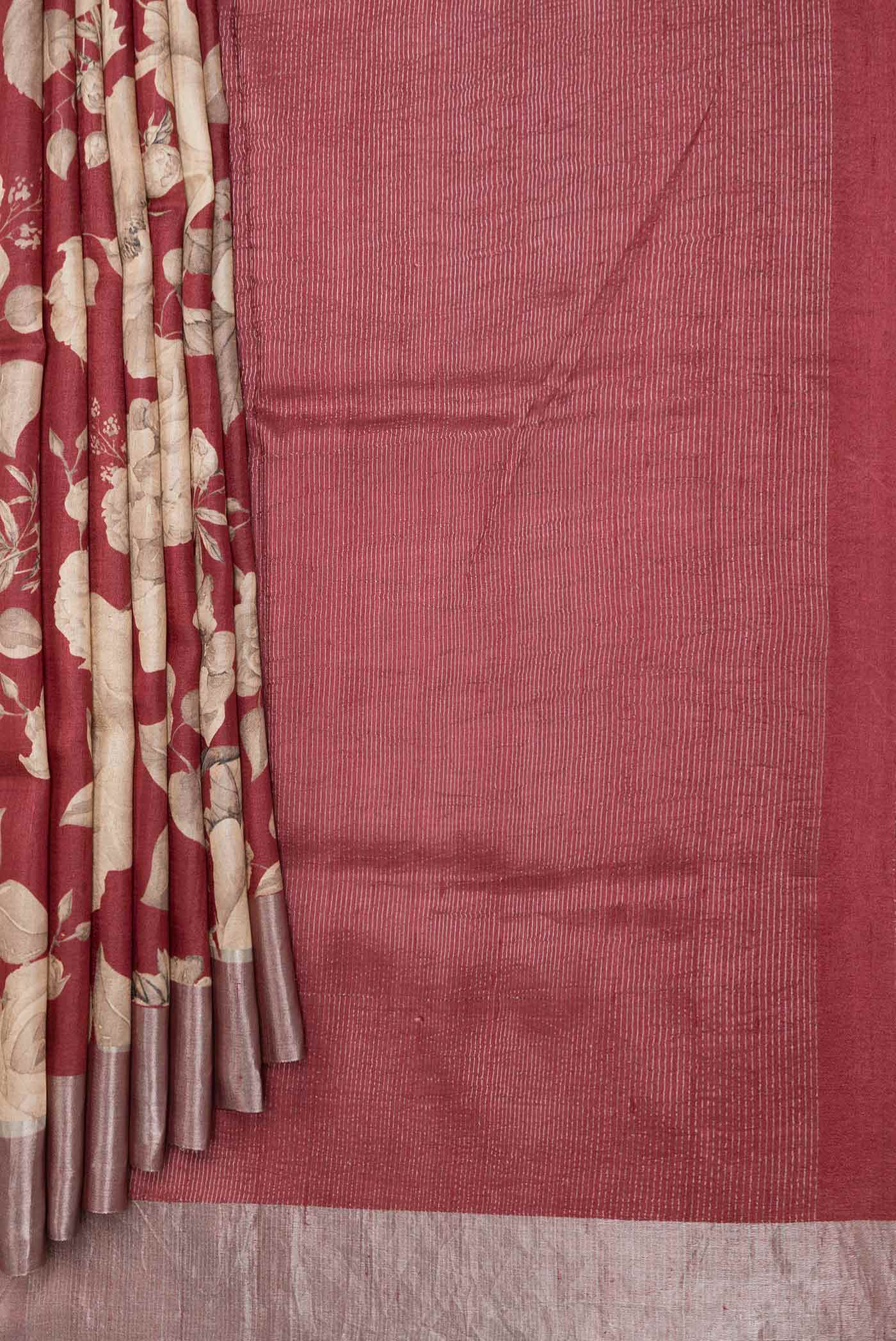 Maroon Dual Tone Tussar Silk Saree - Image 4