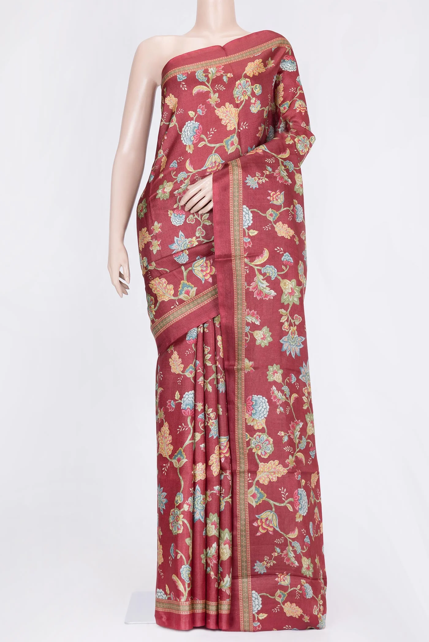Maroon Tussar Silk Saree