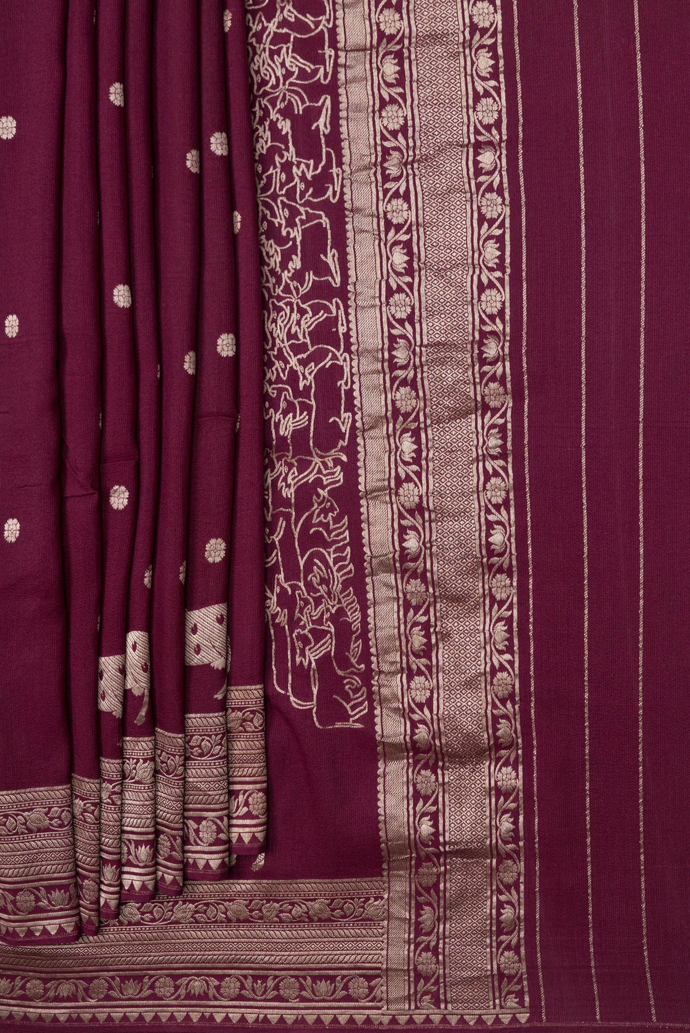 Burgundy Banarasi Tussar Georgette Saree - Image 4