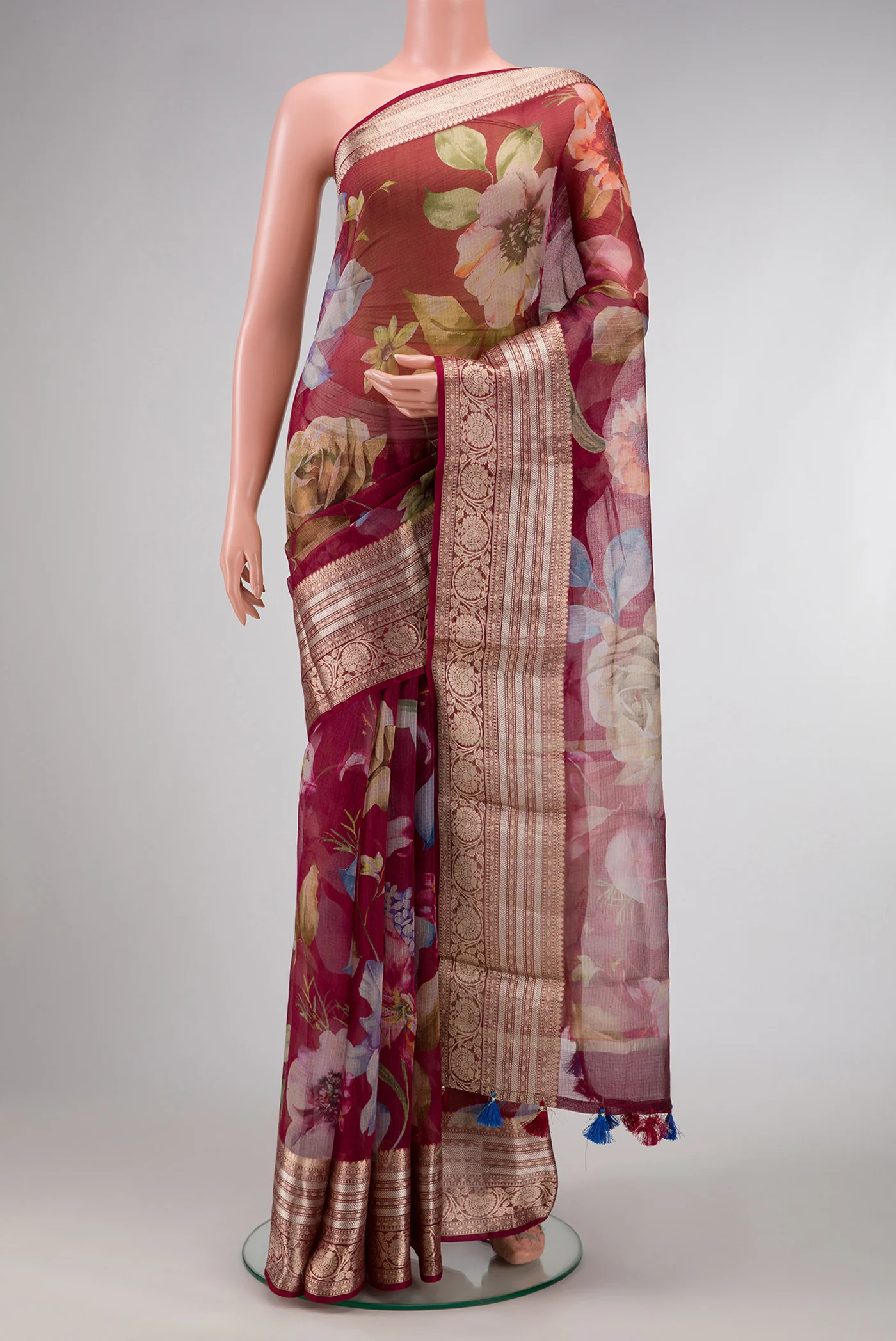 Maroon Tussar Silk Saree