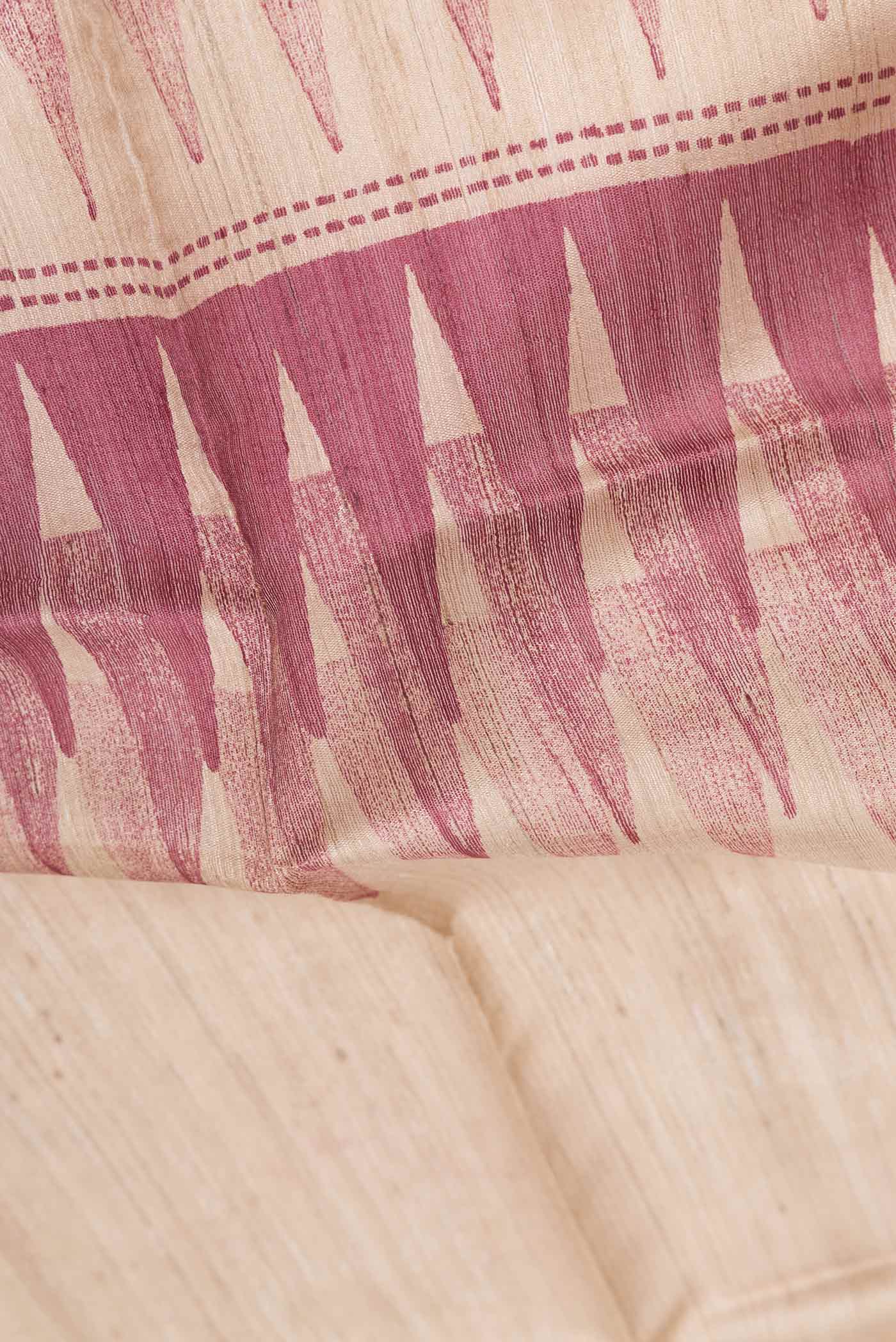 Beige Tussar Silk Saree - Image 2