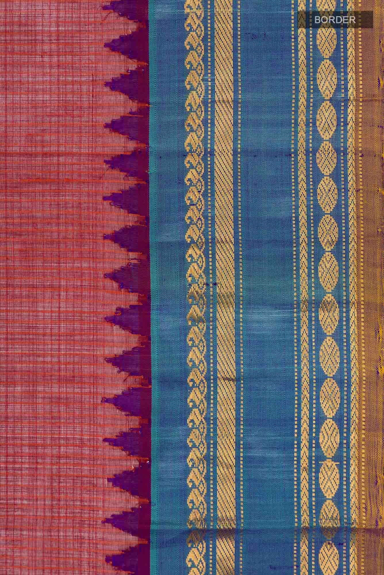 Maroon Gadwal cotton Saree - Image 4