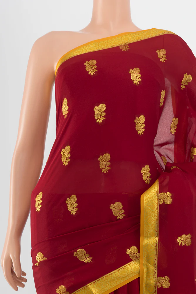 Maroon Mysore Crepe Saree - Image 2