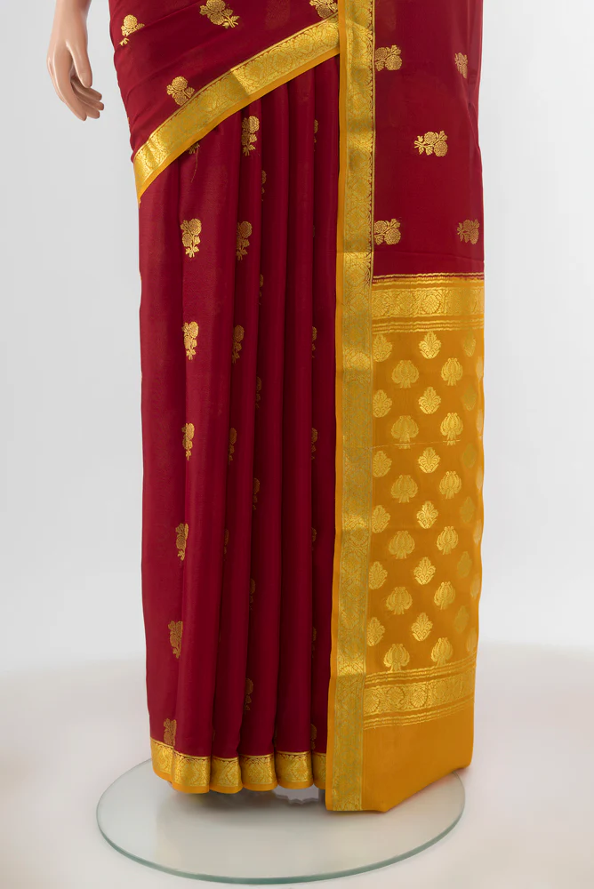 Maroon Mysore Crepe Saree - Image 3