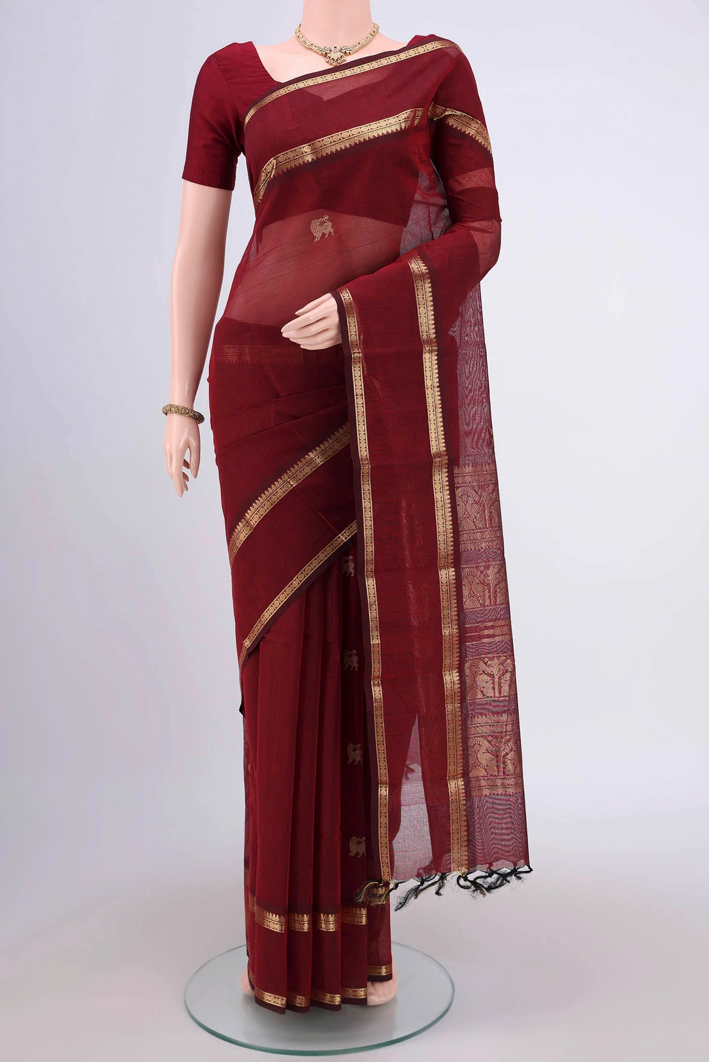 Maroon Kanchi Cotton Saree