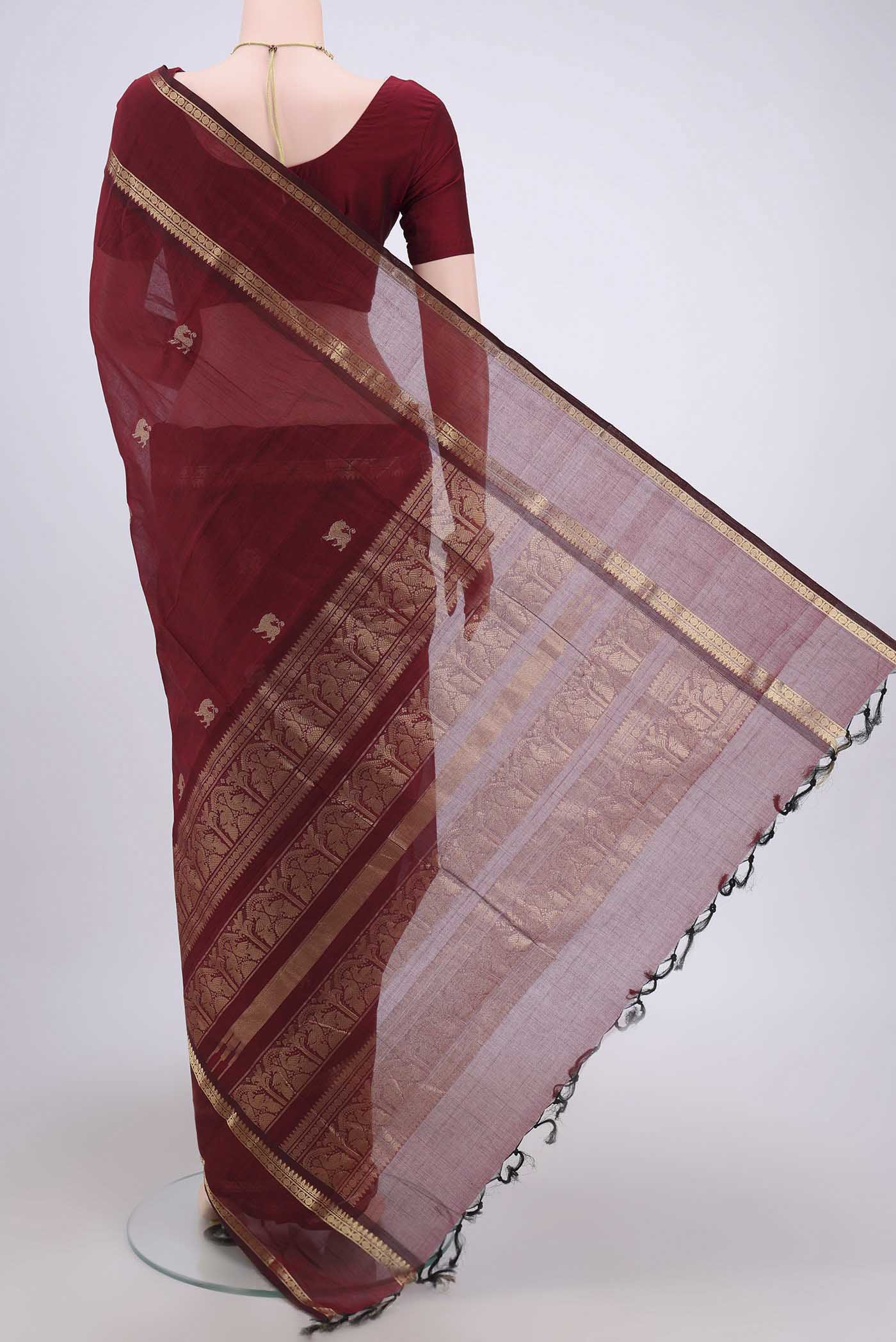 Maroon Kanchi Cotton Saree - Image 2