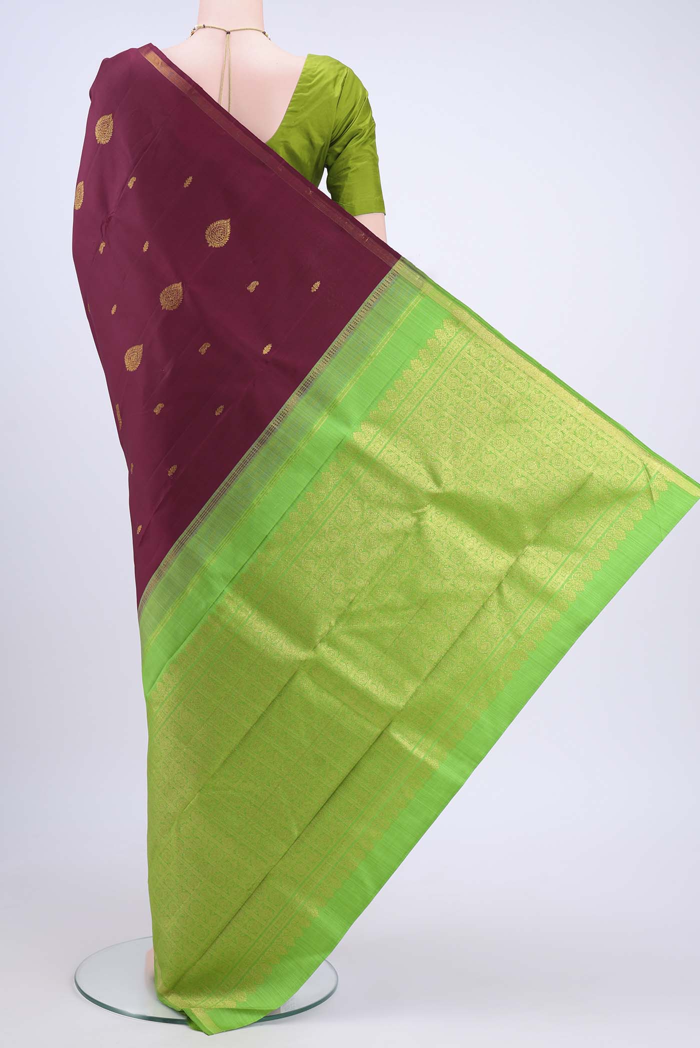 Maroon Kanchipuram Saree - Image 3