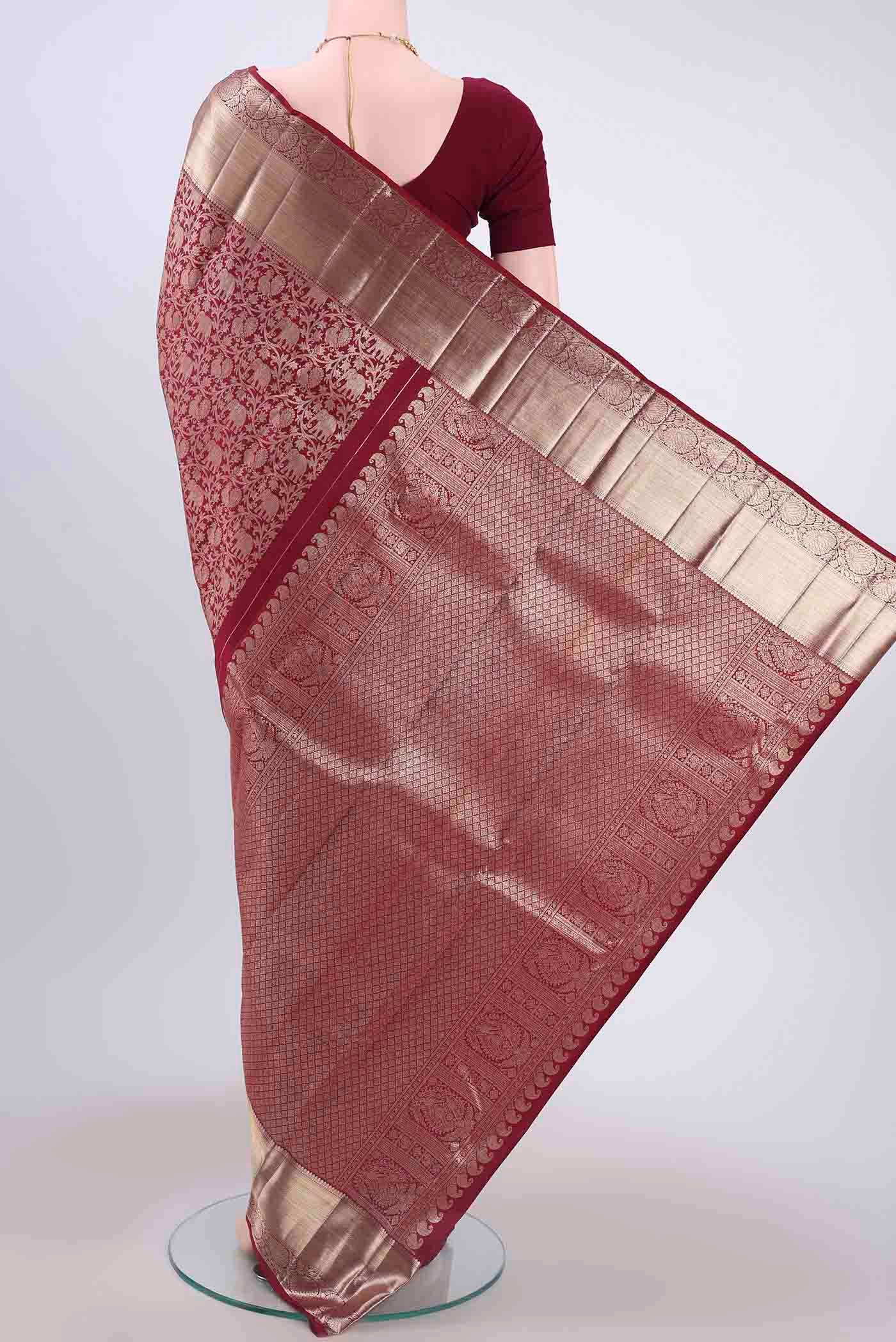 Maroon Kanchipuram Saree - Image 3