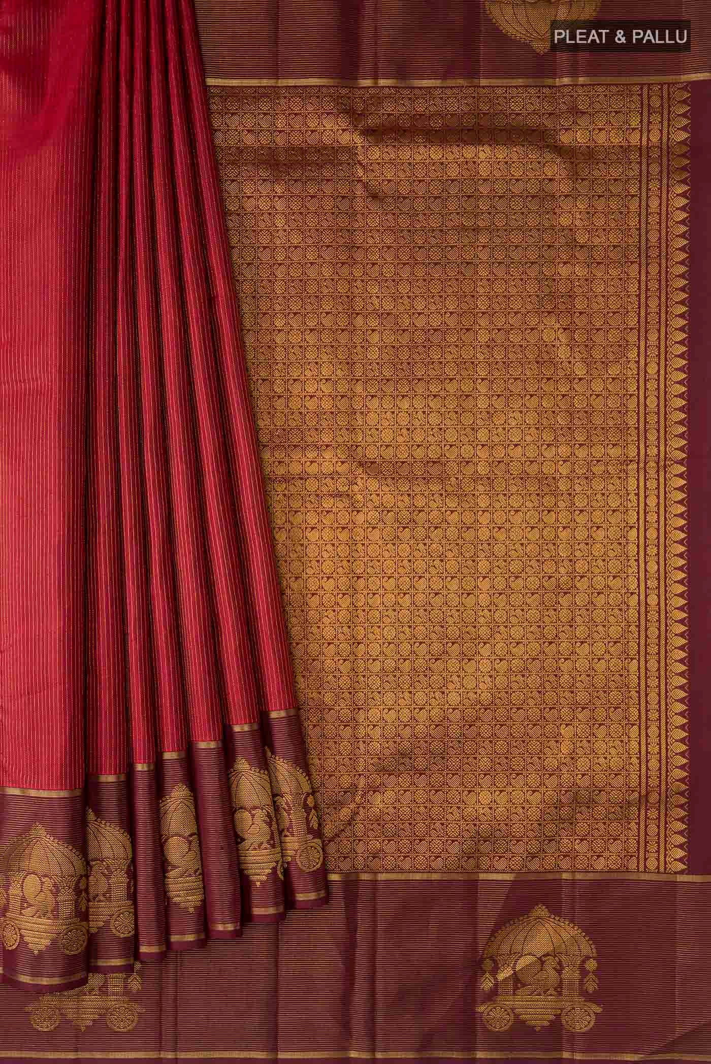 Maroon Kanchipuram Silk Saree - Image 4