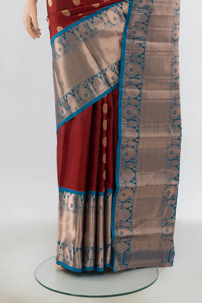 Maroon Kanchipuram Silk Saree - Image 3