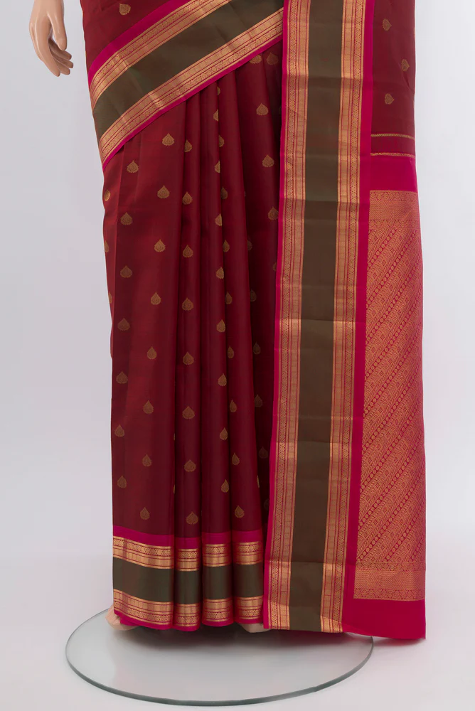 Maroon Kanchipuram Silk Saree - Image 3