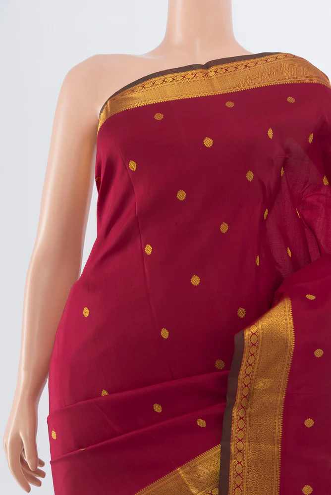 Pure Silk Pure Zari Maroon Kanchipuram Saree - Image 2