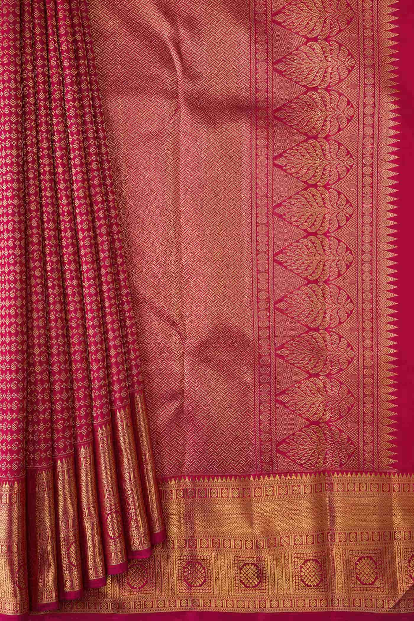 Pure Silk Pure Zari Maroon Kanjivaram Saree - Image 2