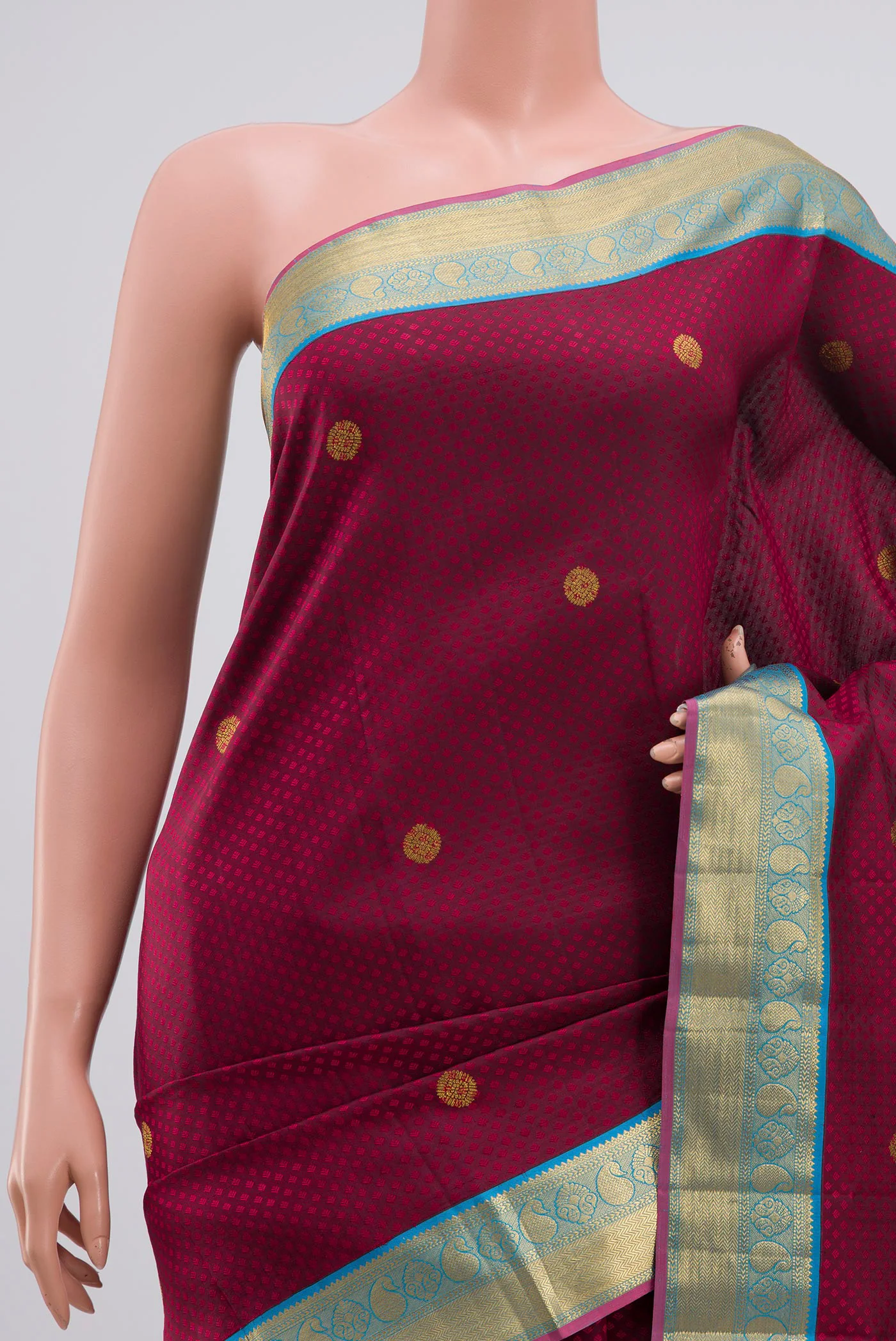 Maroon Kanjivaram Silk Saree - Image 2