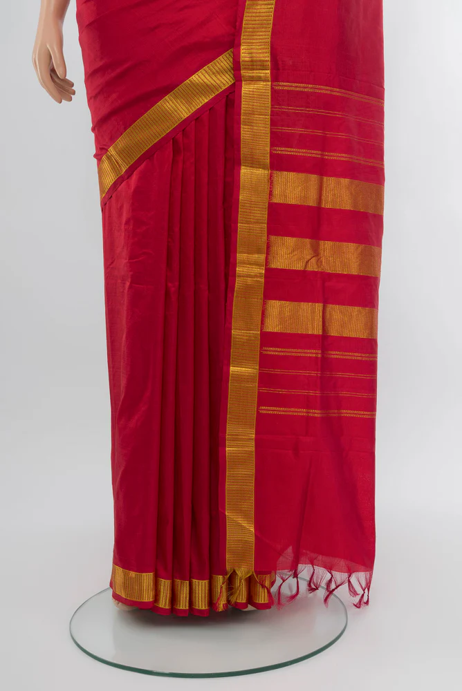 Maroon Kanjivaram Silk Nine Yards Saree - Image 3