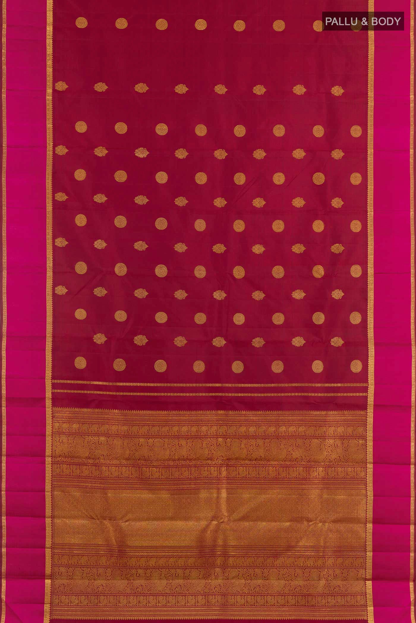 Pure Silk Pure Zari Maroon Kanjivaram Saree - Image 5