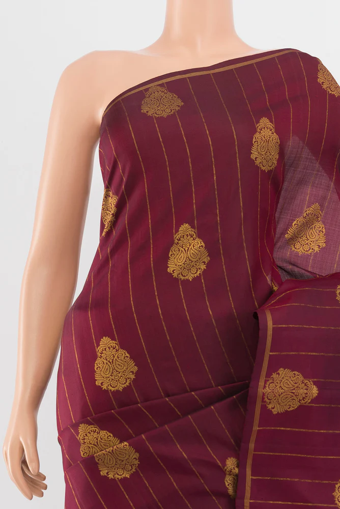Maroon Kanjivaram Silk Saree - Image 2