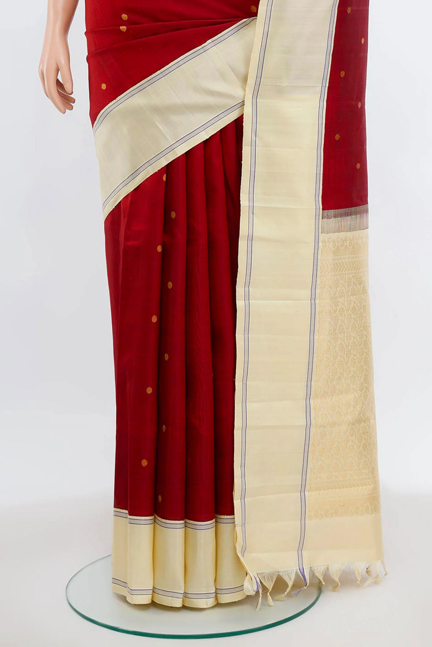 Deep Red Kanjivaram Silk Saree - Image 3