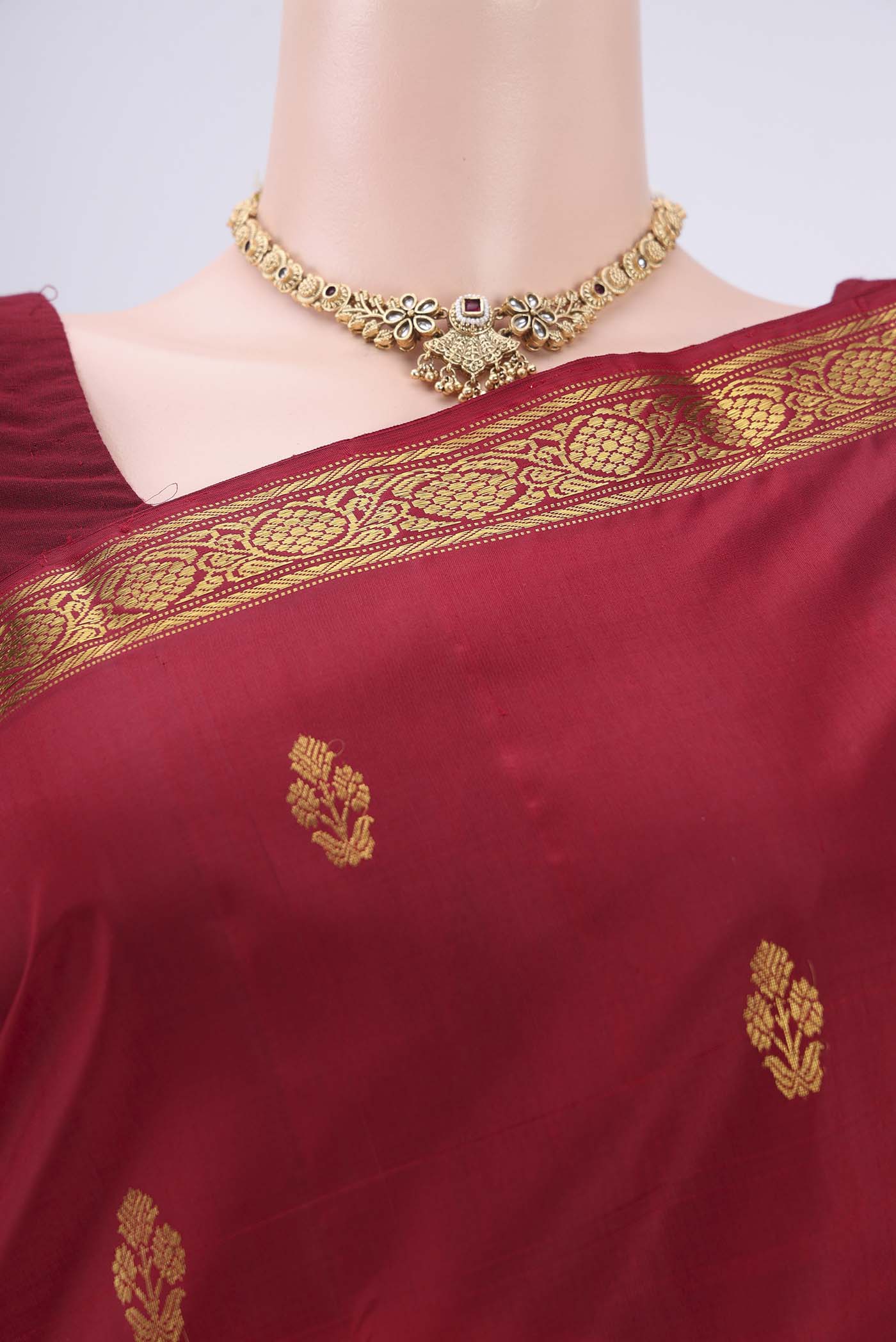 Maroon Kanjivaram Silk Saree - Image 2