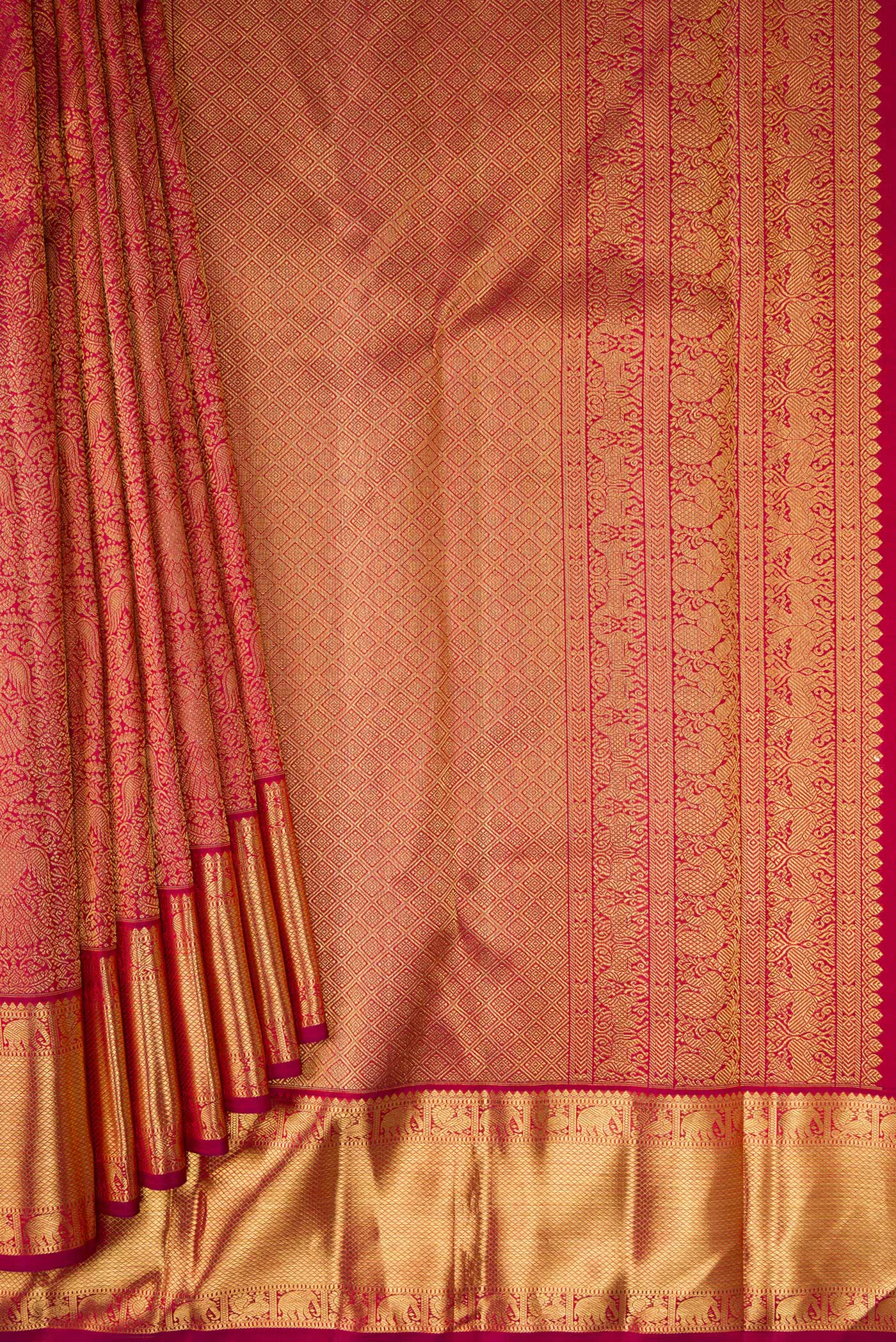 Pure Silk Pure Zari Maroon Kanjivaram Saree - Image 4