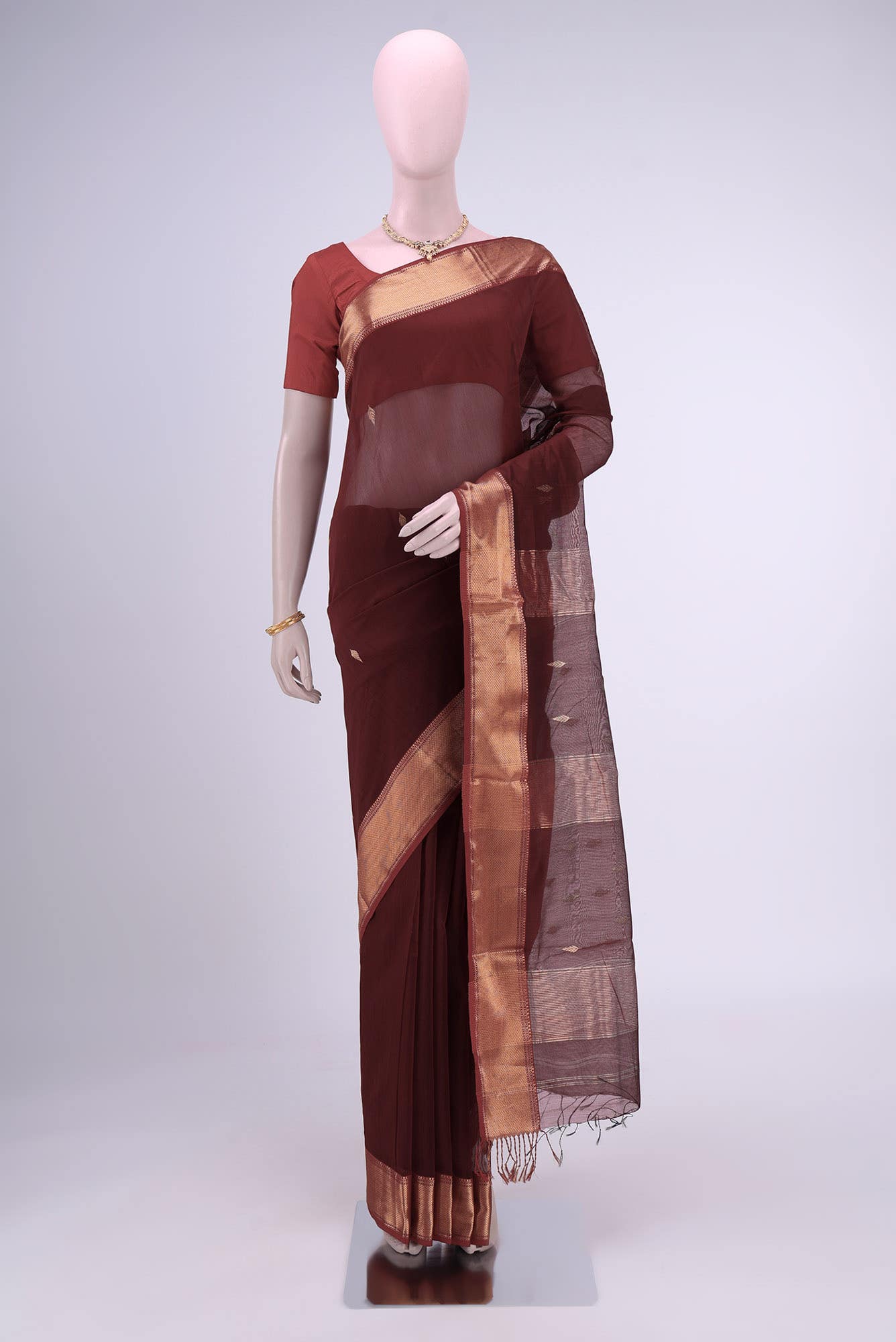 Maroon Khadi Cotton Saree