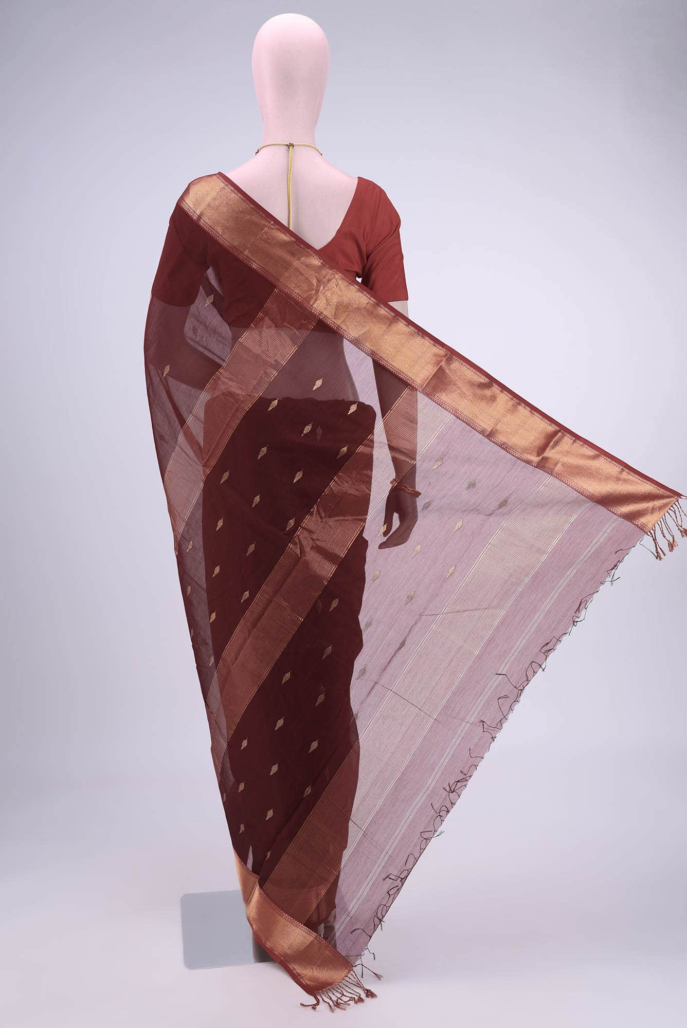 Maroon Khadi Cotton Saree - Image 2