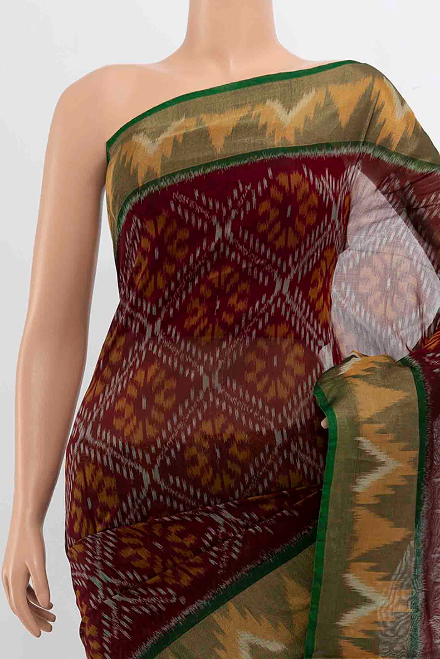 Maroon Kora Cotton Saree - Image 2