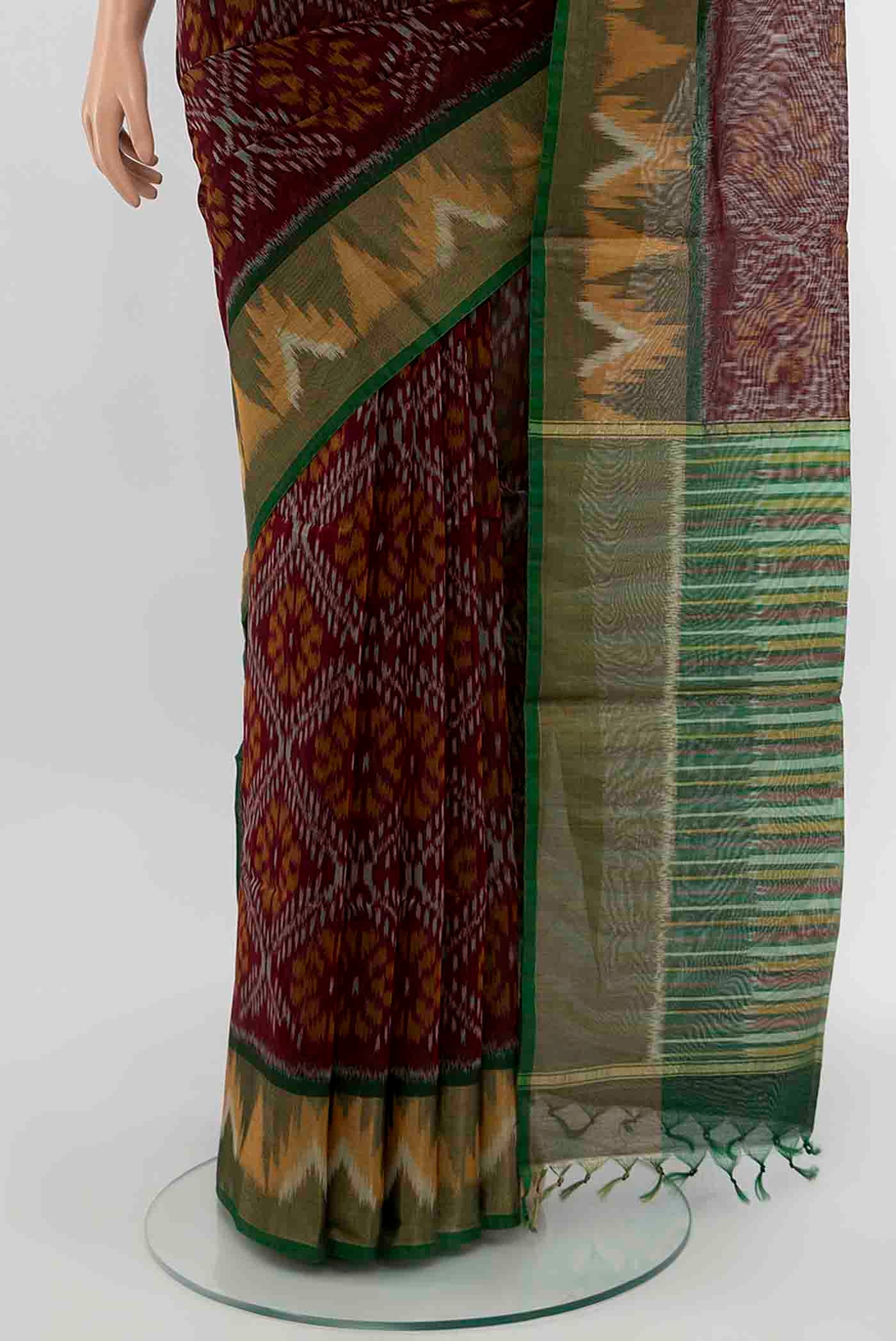 Maroon Kora Cotton Saree - Image 3