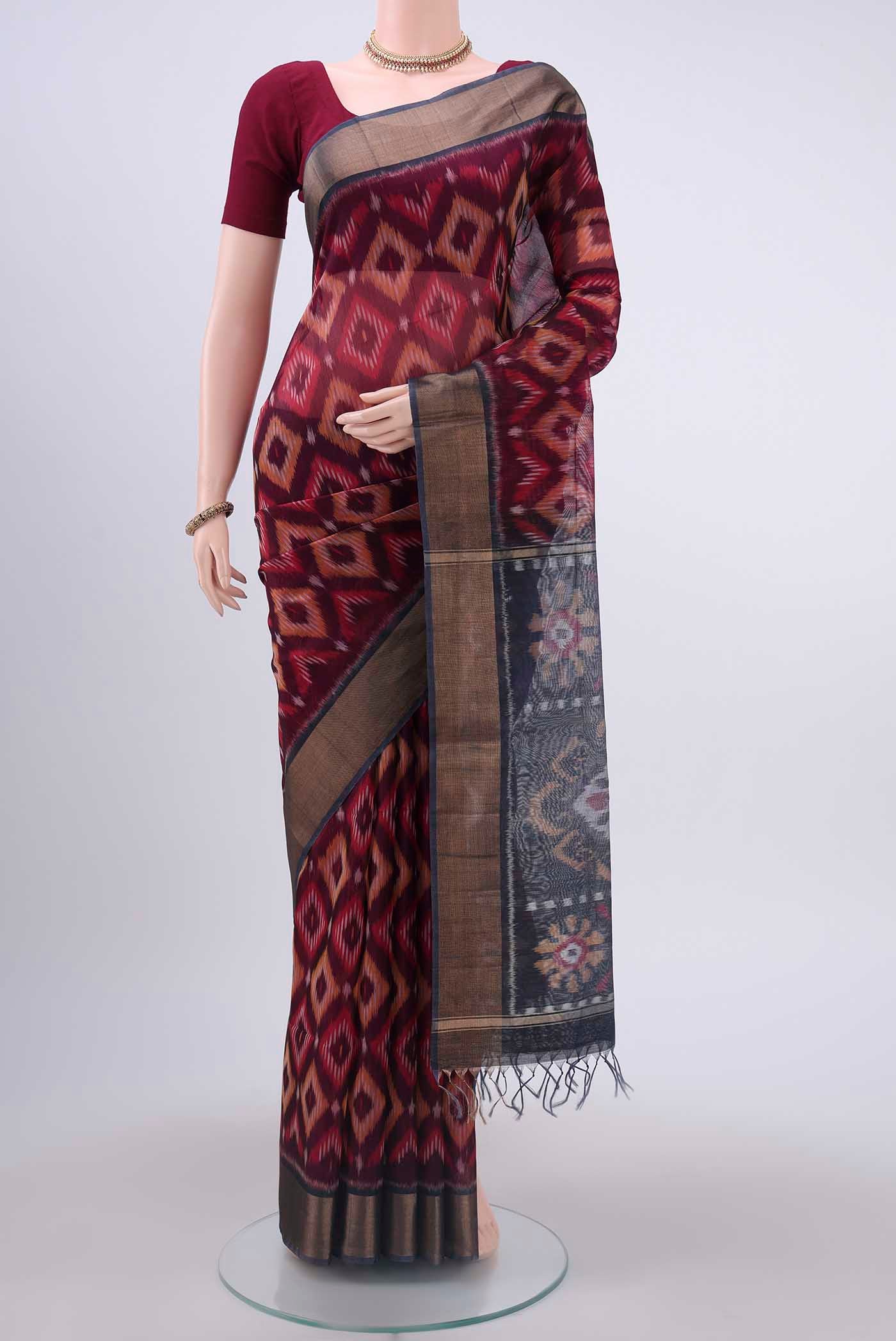 Maroon Kora Cotton Saree