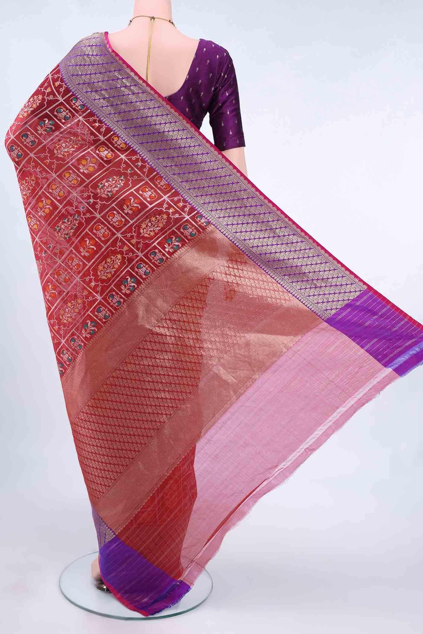 Maroon Kora Silk Saree - Image 2