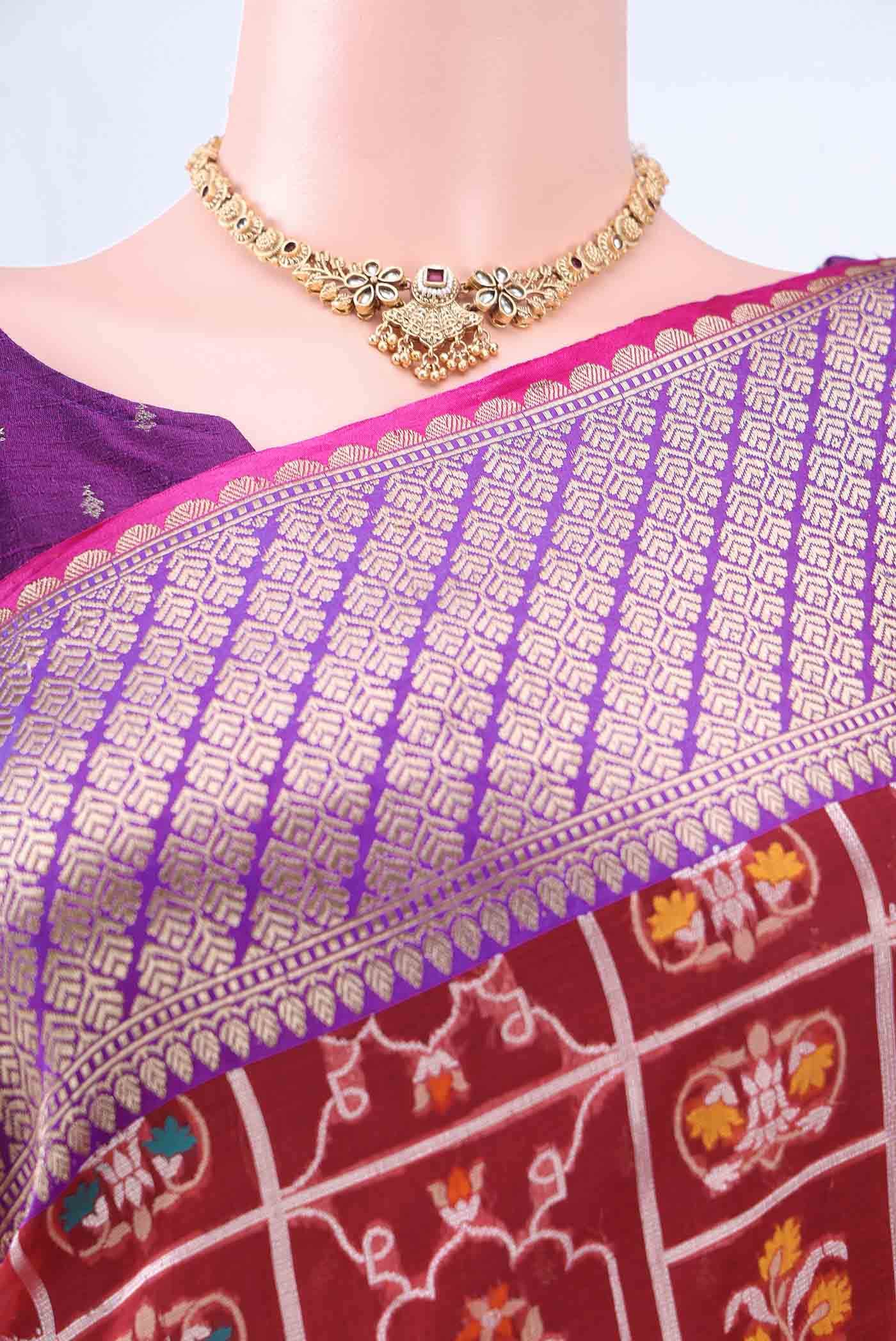 Maroon Kora Silk Saree - Image 3