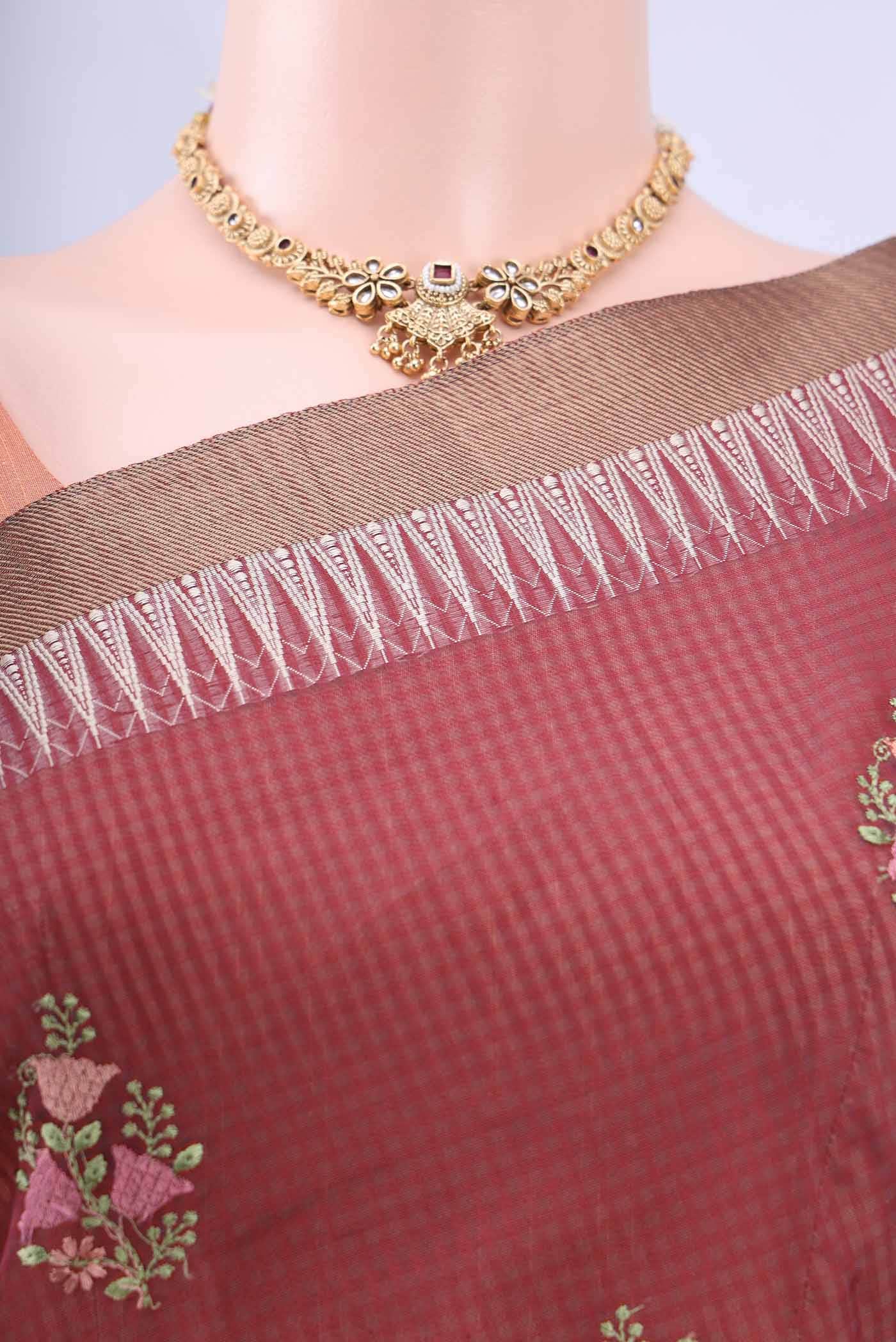 Maroon Kota Cotton Saree - Image 3