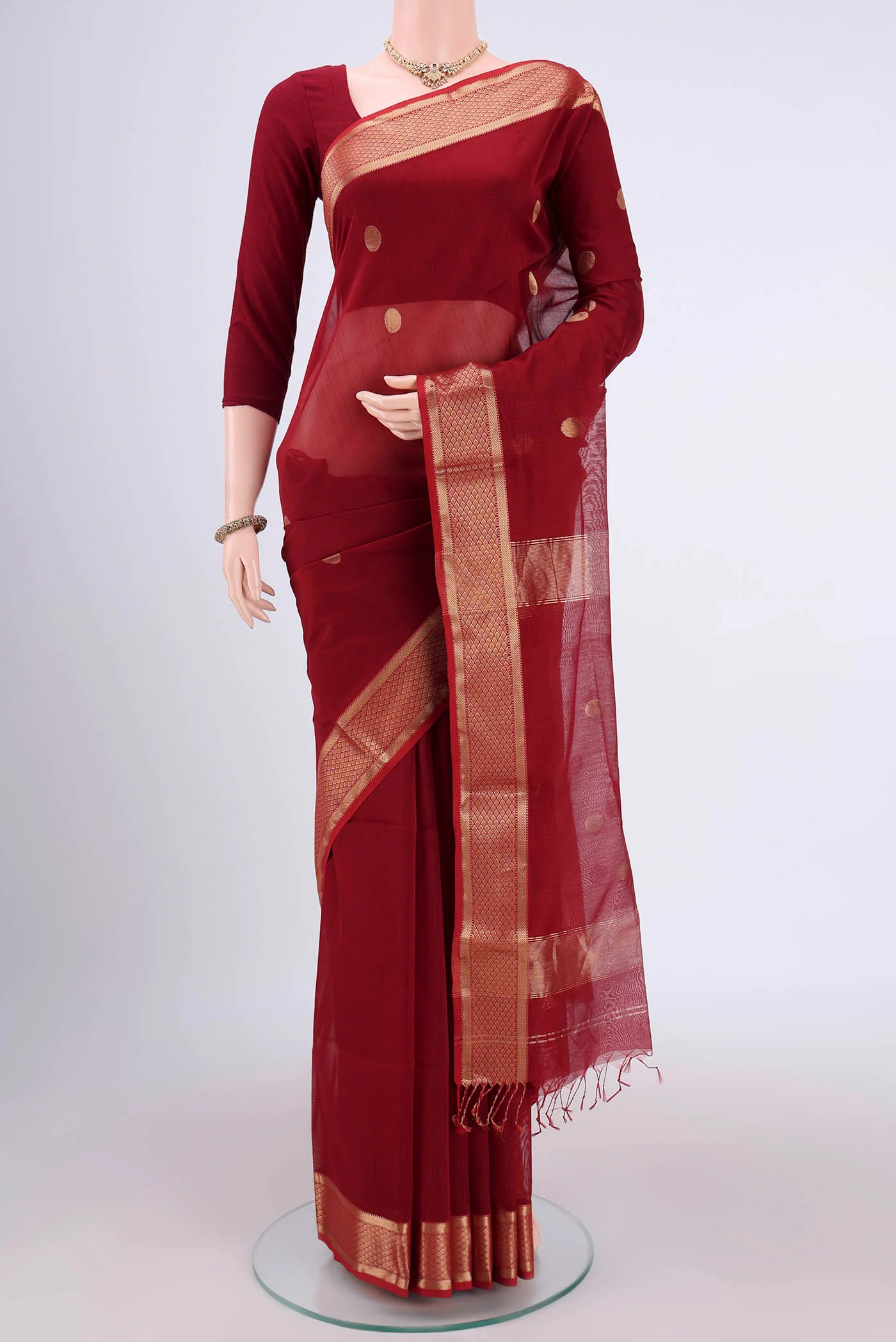 Maroon Maheshwari Silk Cotton Saree