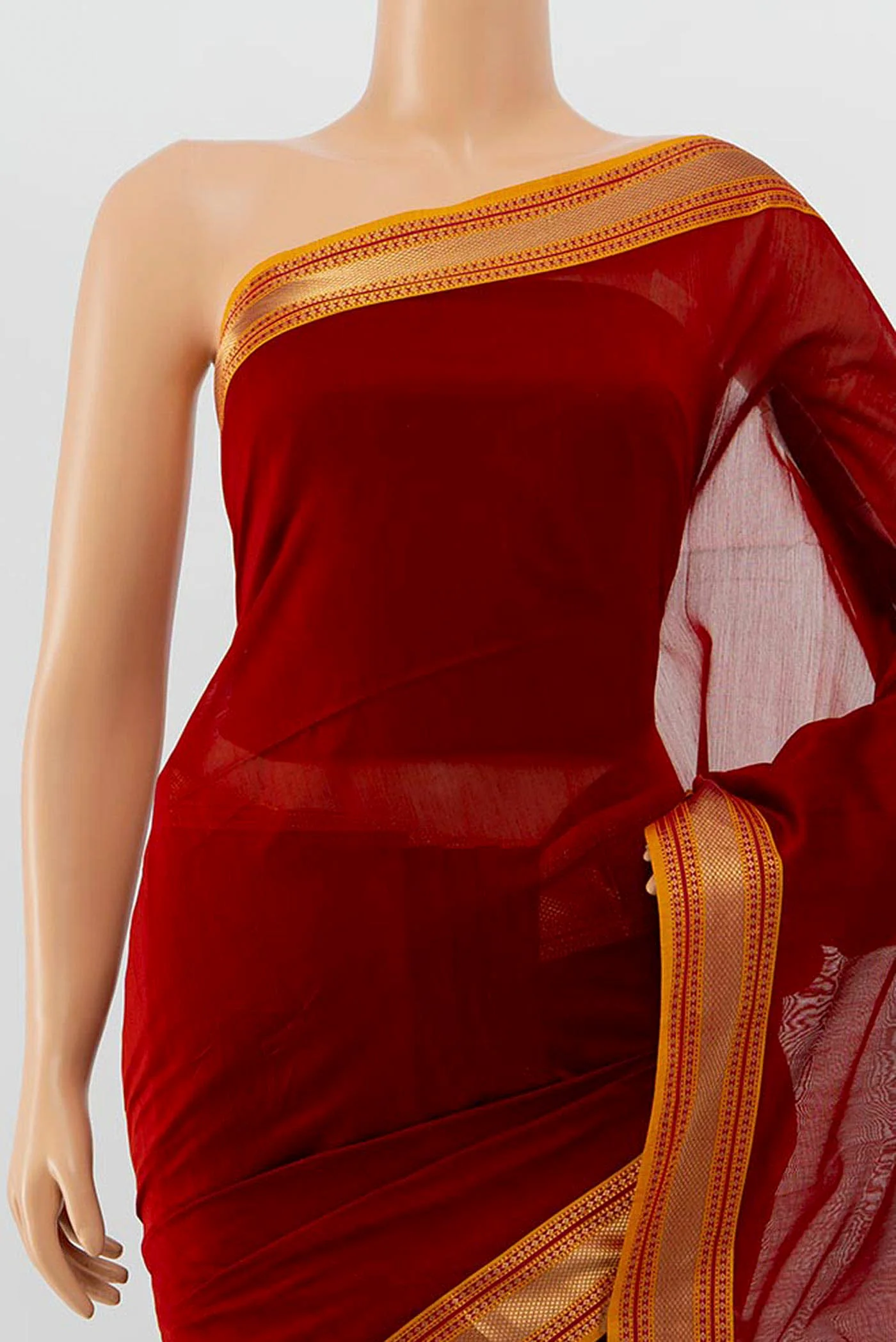 Maroon Maheshwari Silk Cotton Saree - Image 2