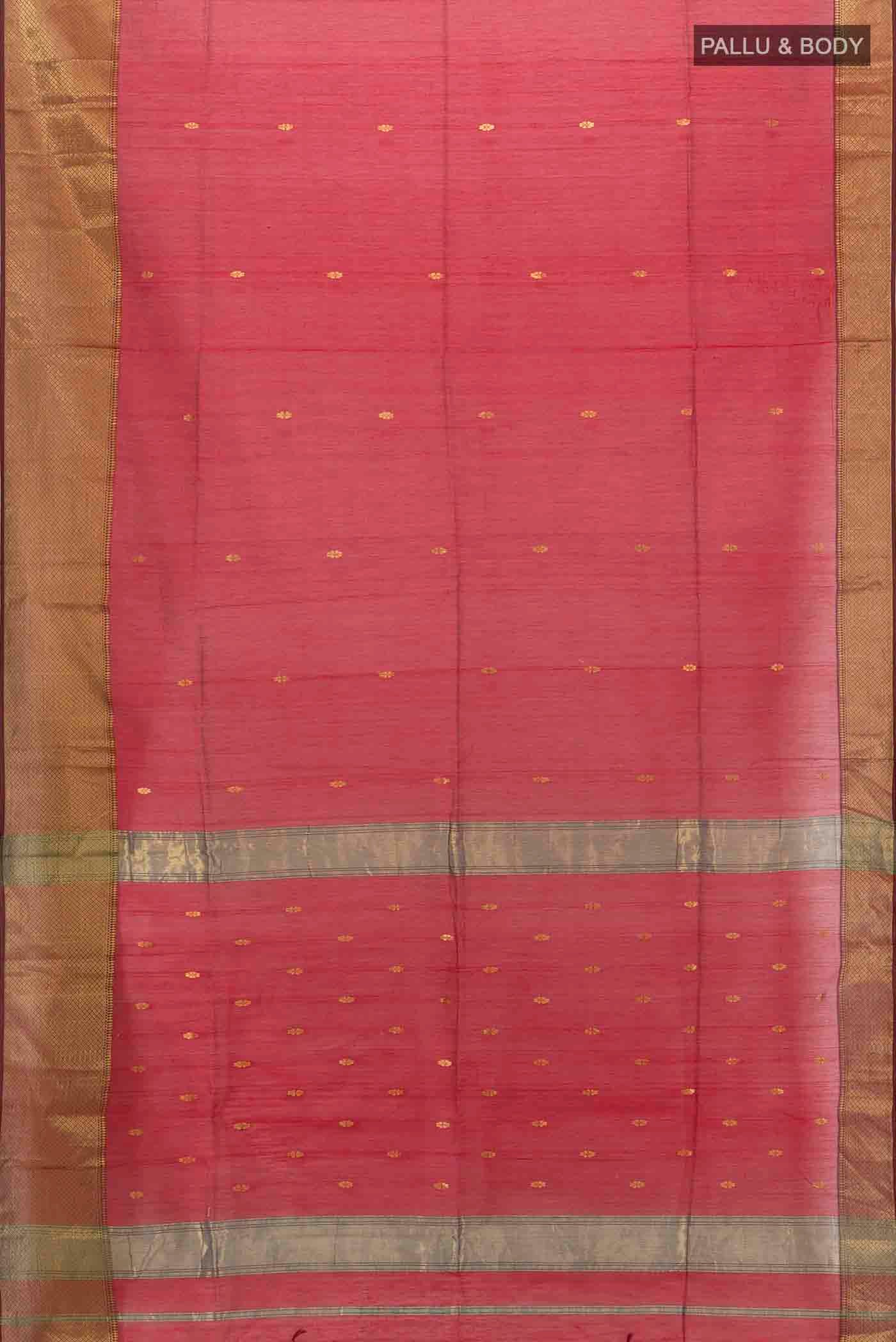 Maroon Maheshwari Silk Cotton Saree - Image 5