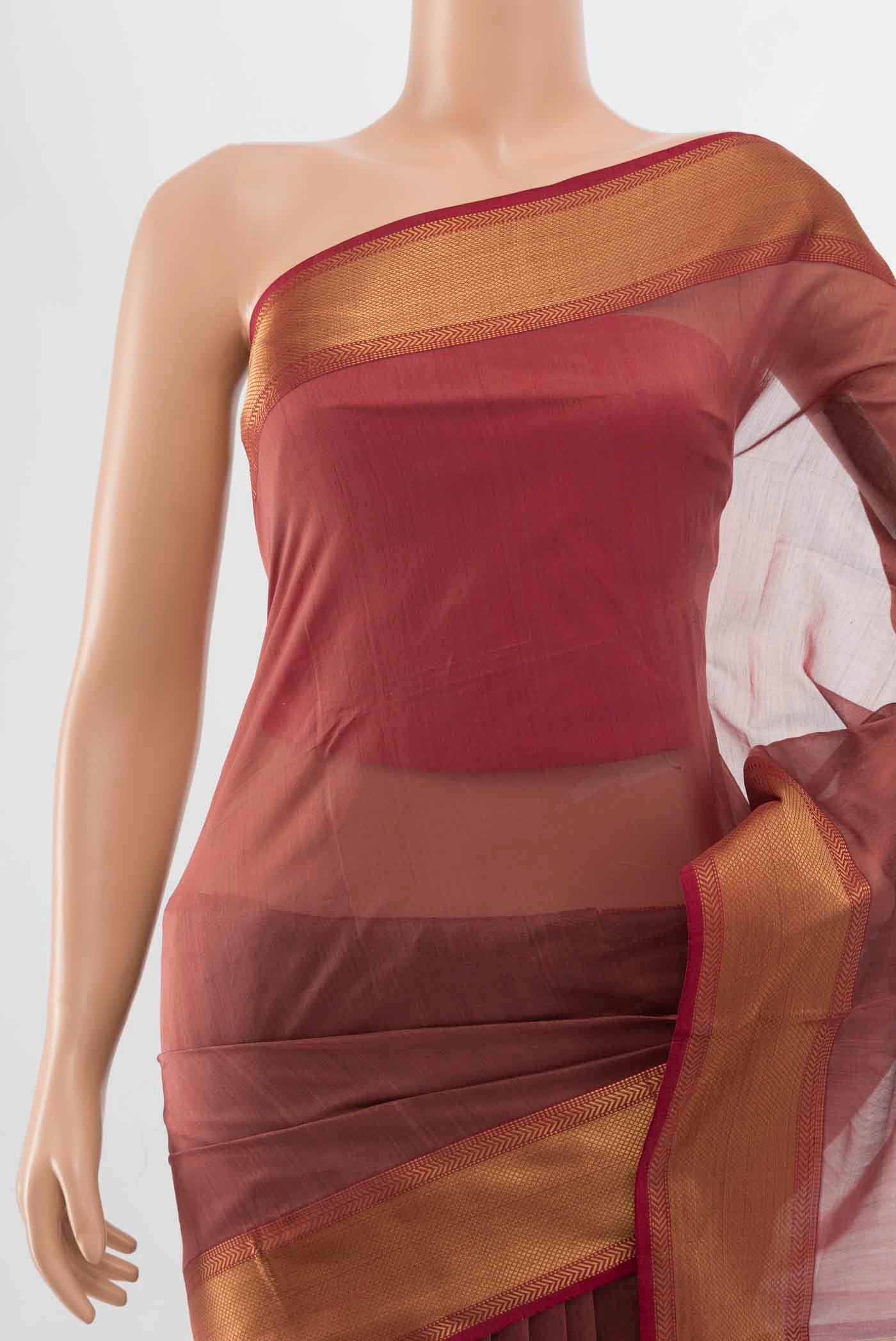 Maroon Maheshwari Silk Cotton Saree - Image 2