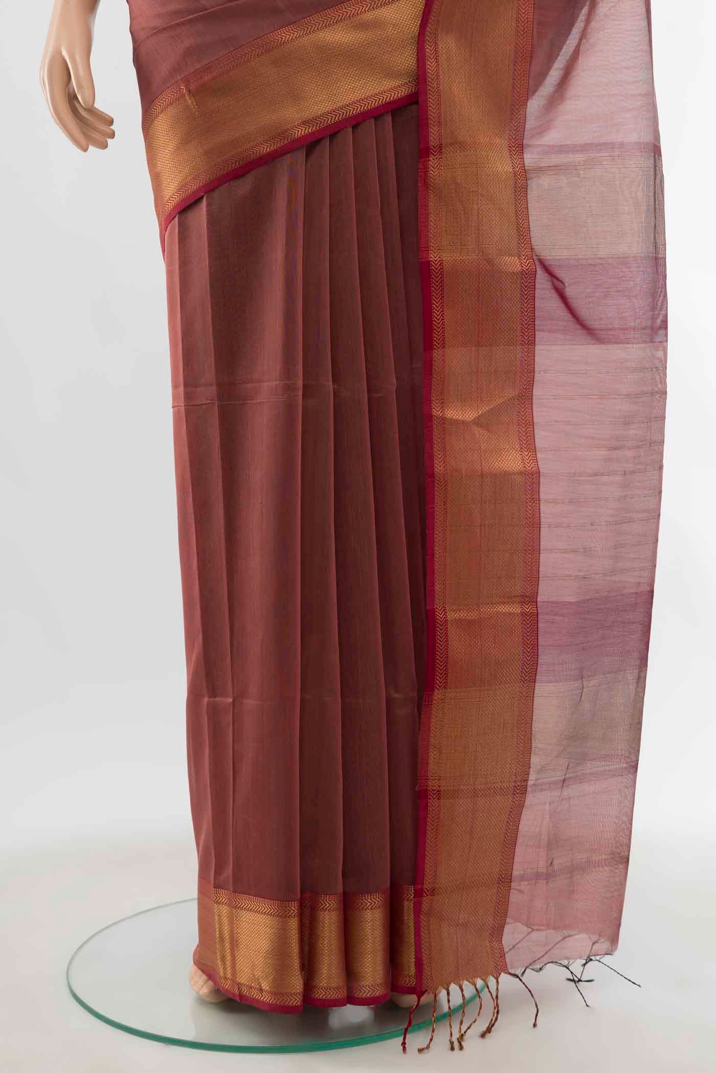 Maroon Maheshwari Silk Cotton Saree - Image 3