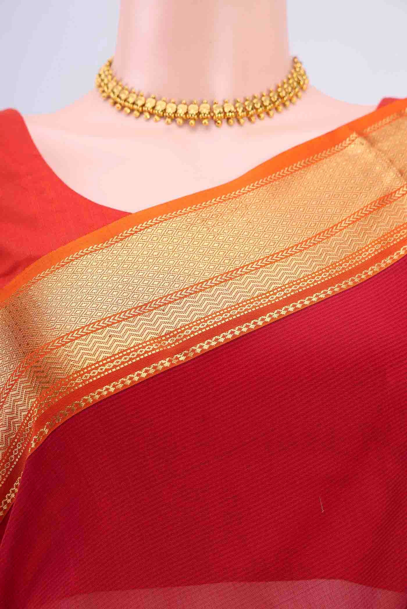 Maroon Maheshwari Silk Cotton Saree - Image 2