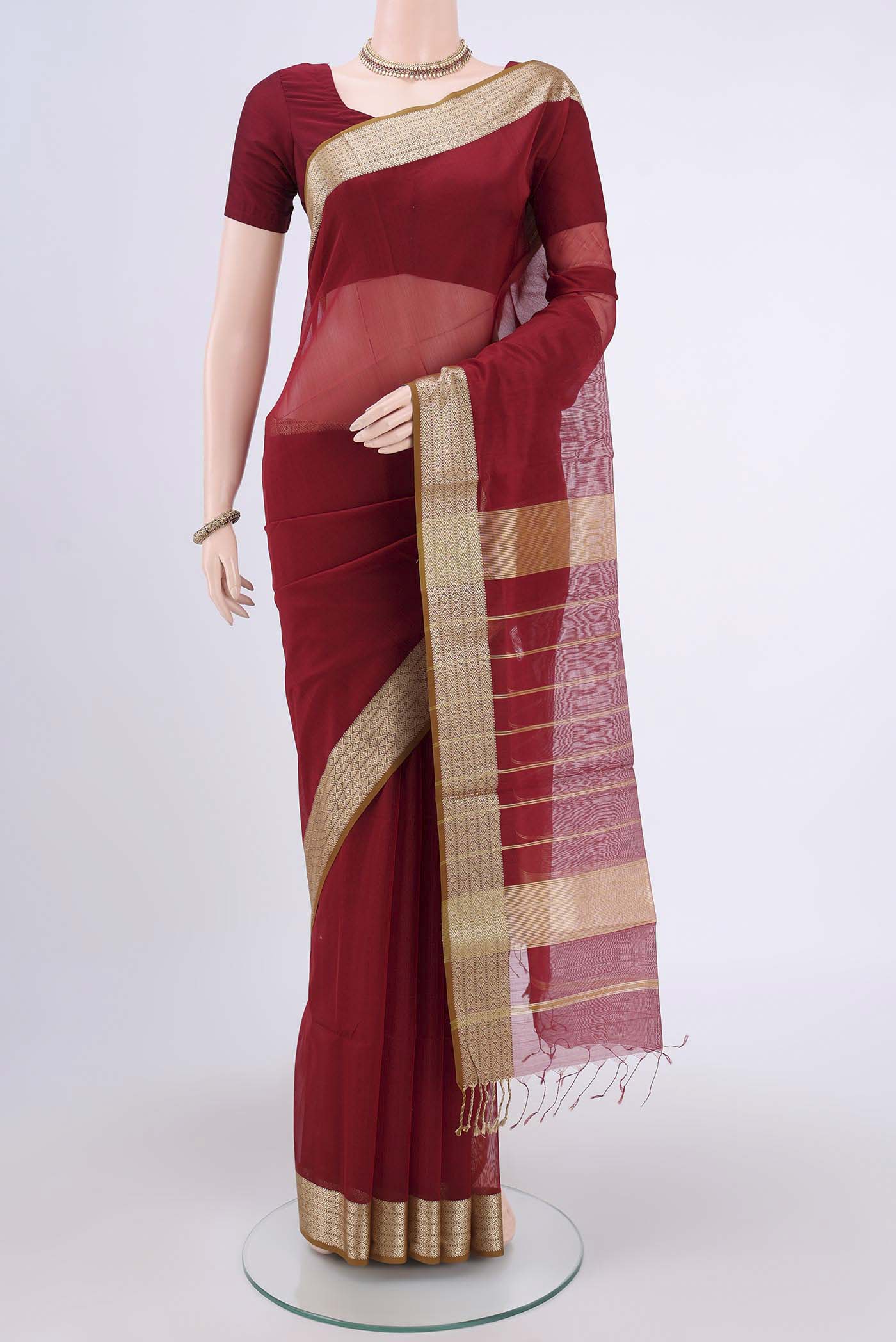 Maroon Maheshwari Silk Cotton Saree