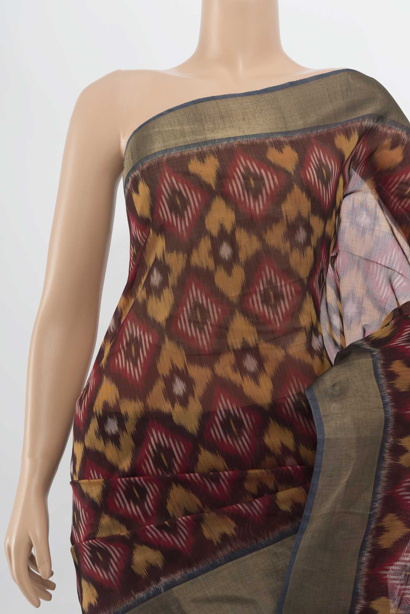 Brown Silk Cotton Saree - Image 2