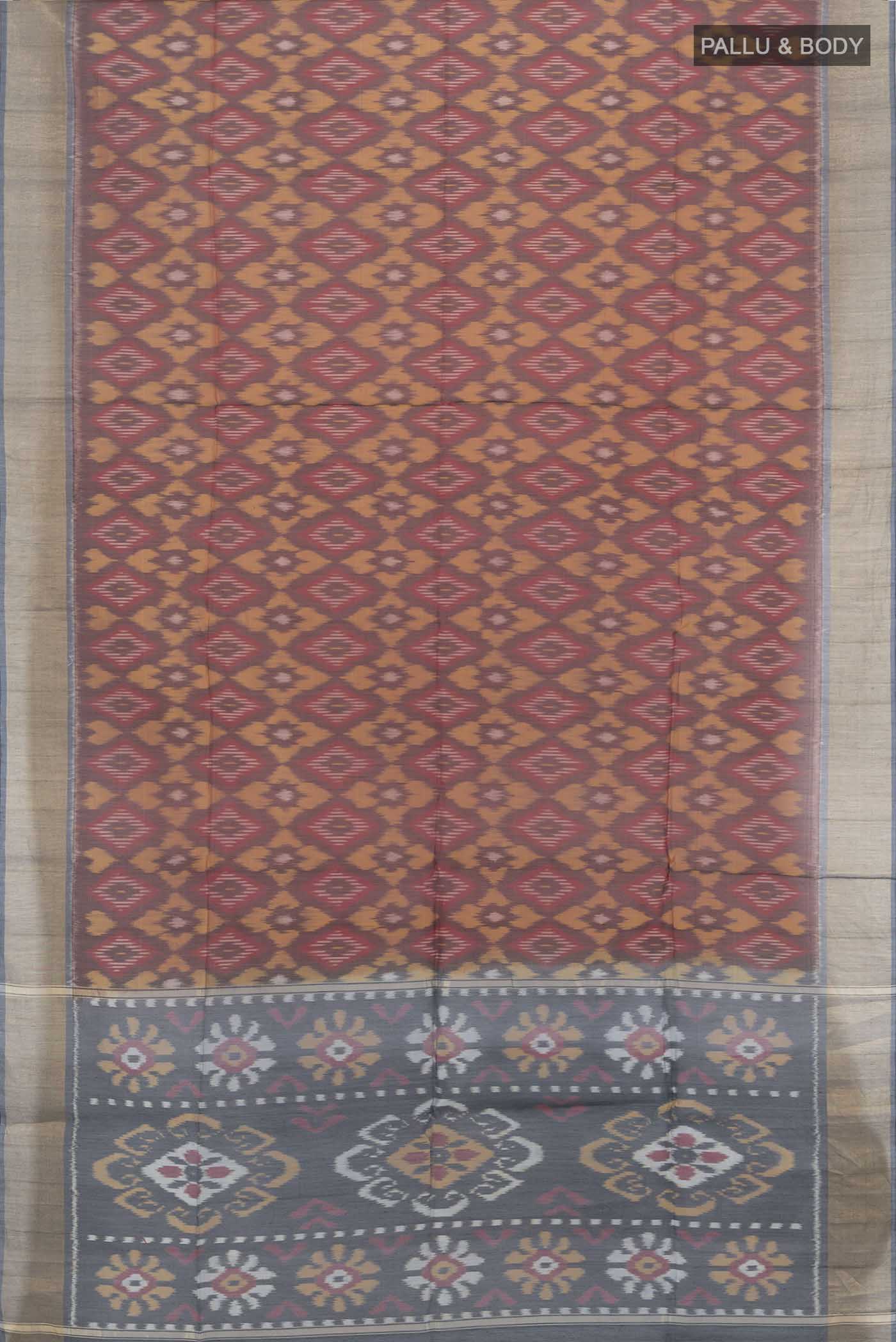 Brown Silk Cotton Saree - Image 5