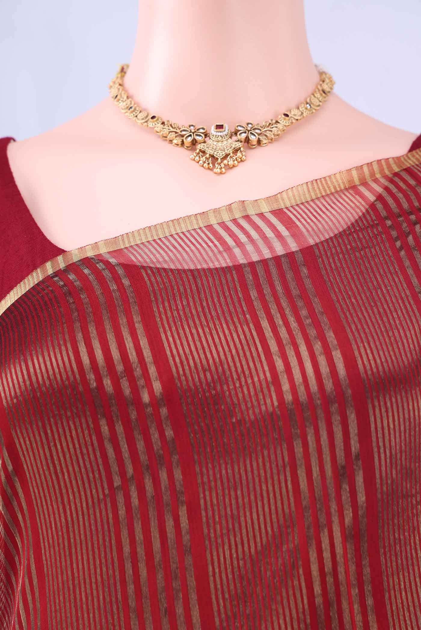 Maroon Maheshwari Silk Cotton Saree - Image 3