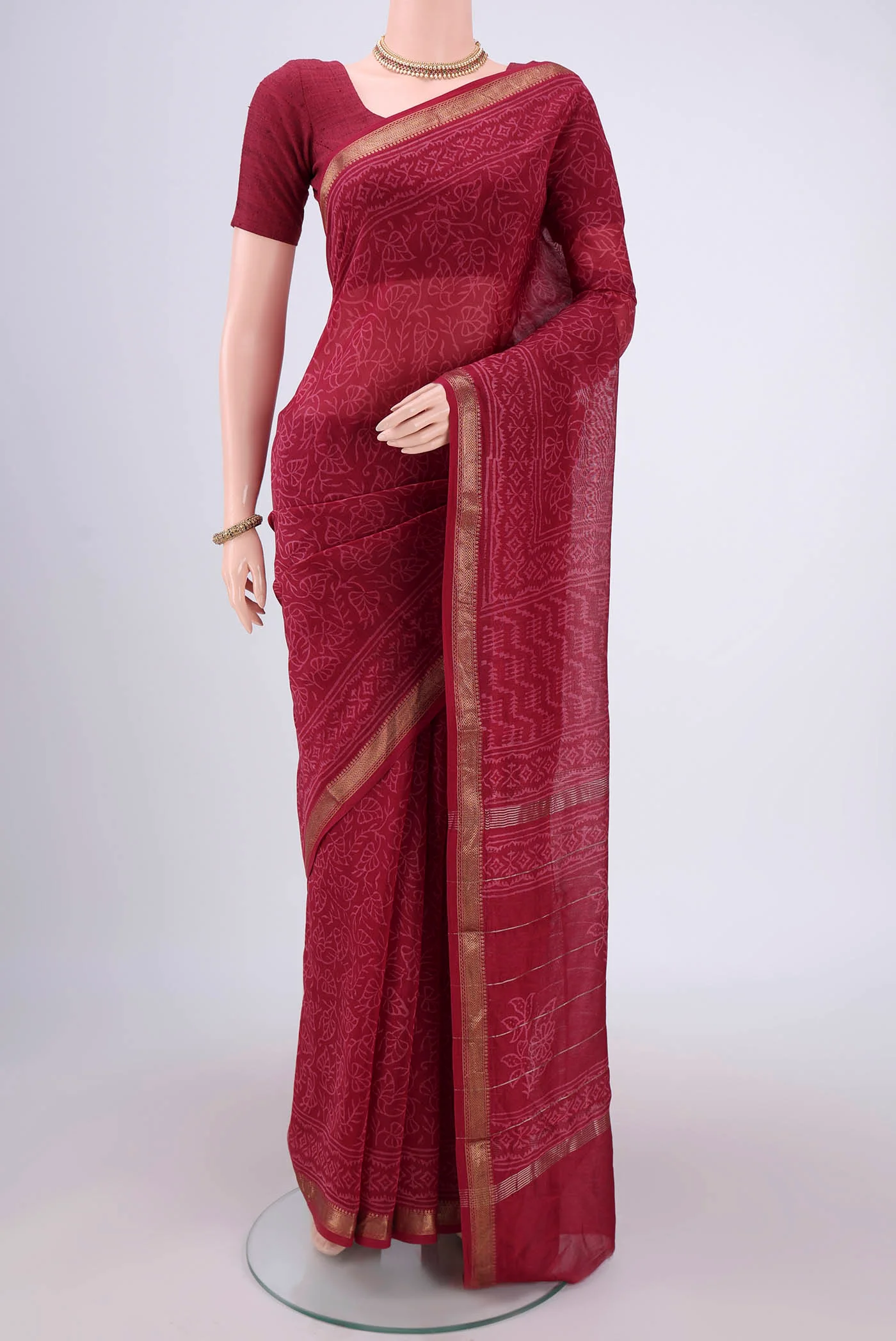 Maroon Maheshwari Silk Cotton Saree