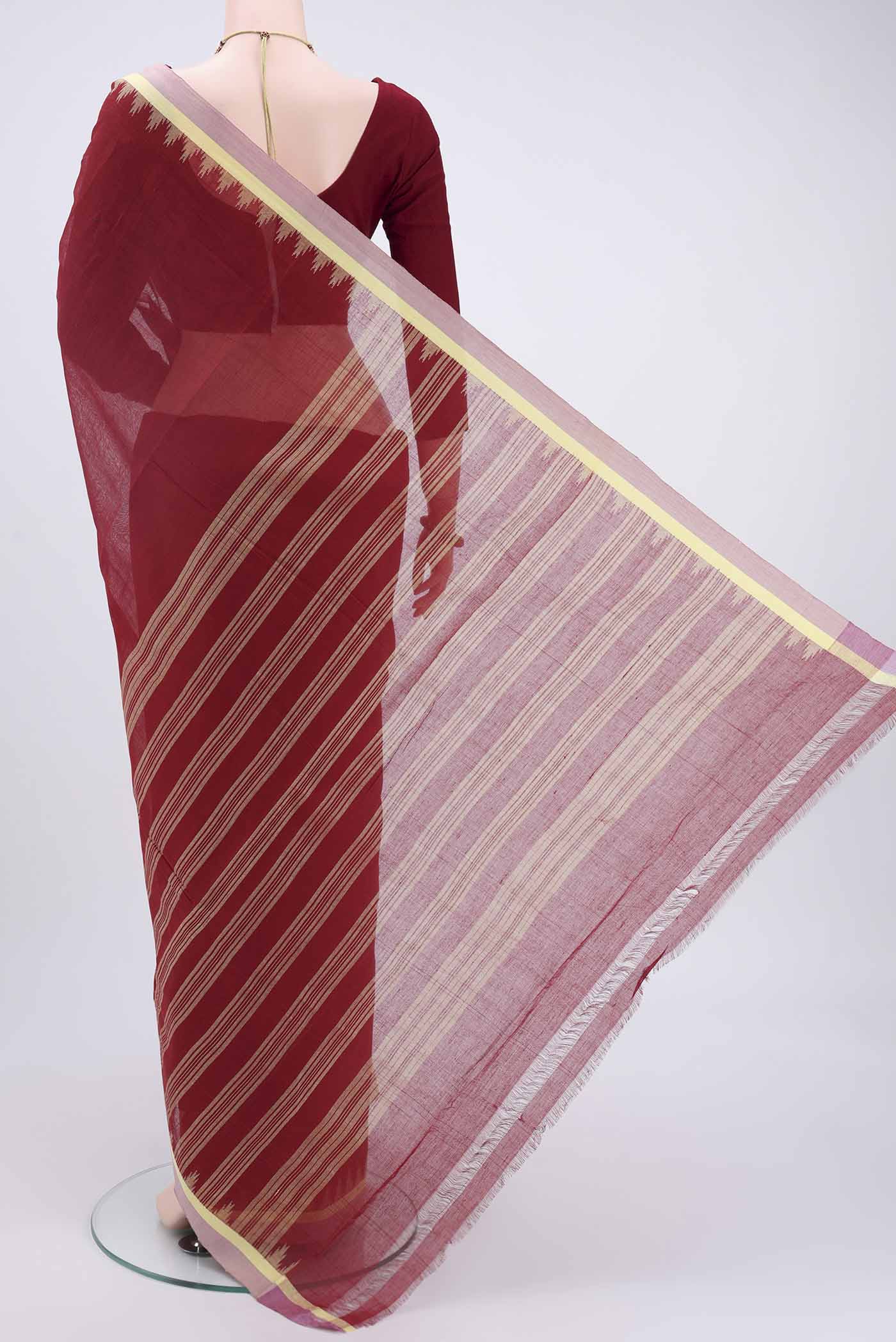 Maroon Mangalagiri Cotton Saree - Image 3