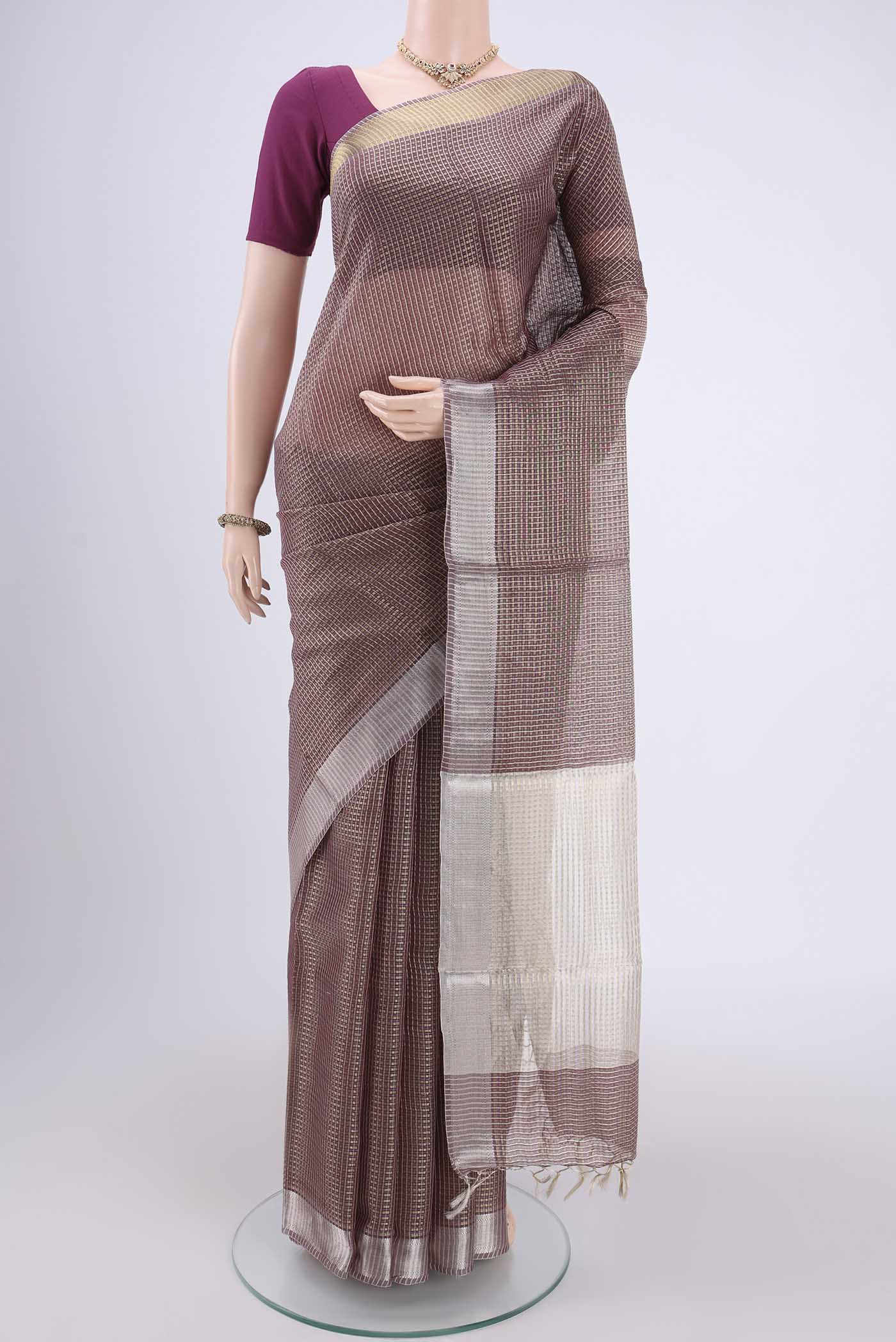 Dark Mauve MP Tussar Saree