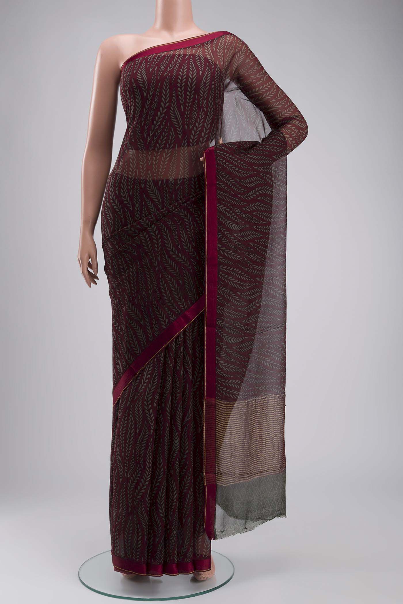 Coffee Brown Mysore Chiffon Saree