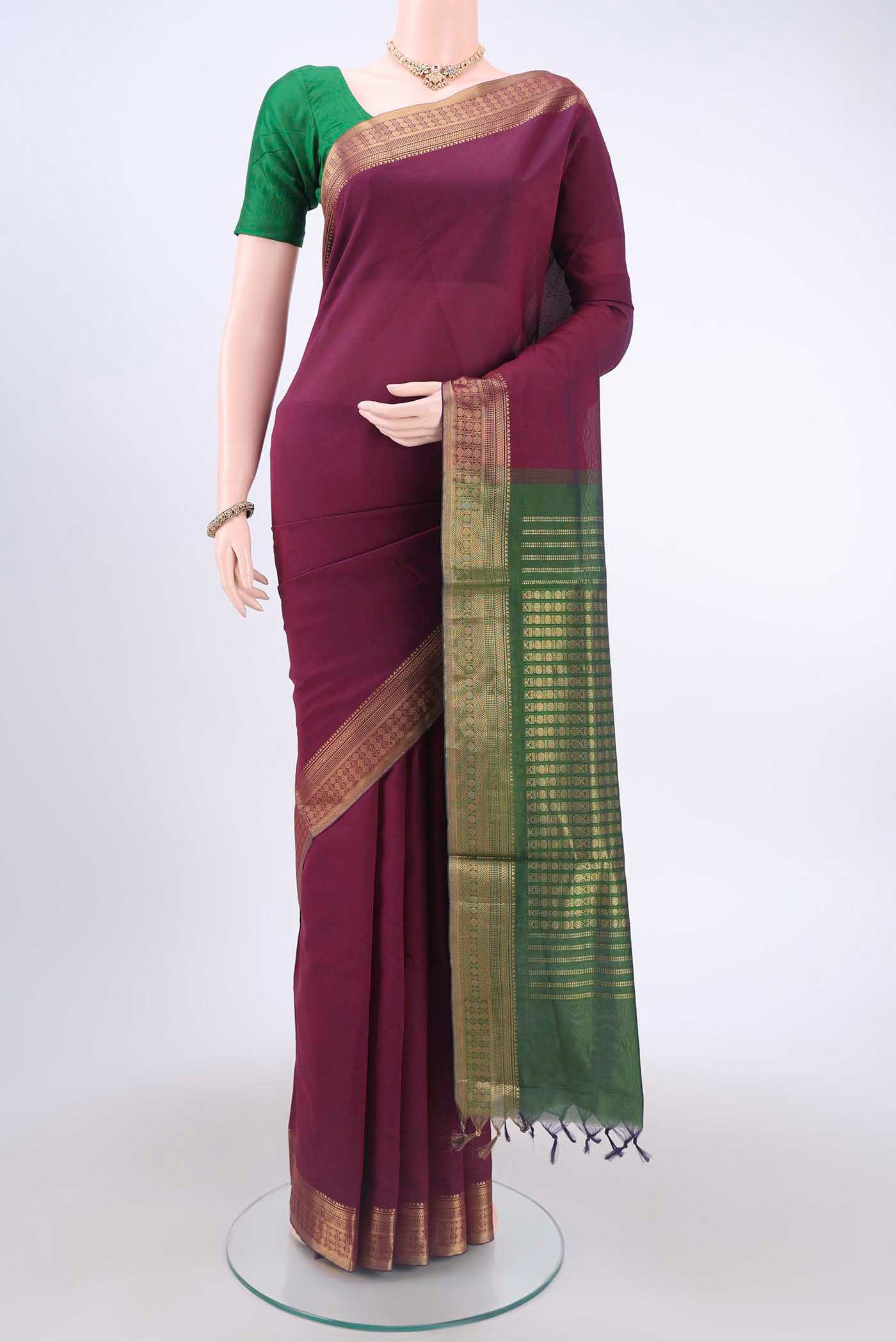 Maroon Poly Cotton Saree