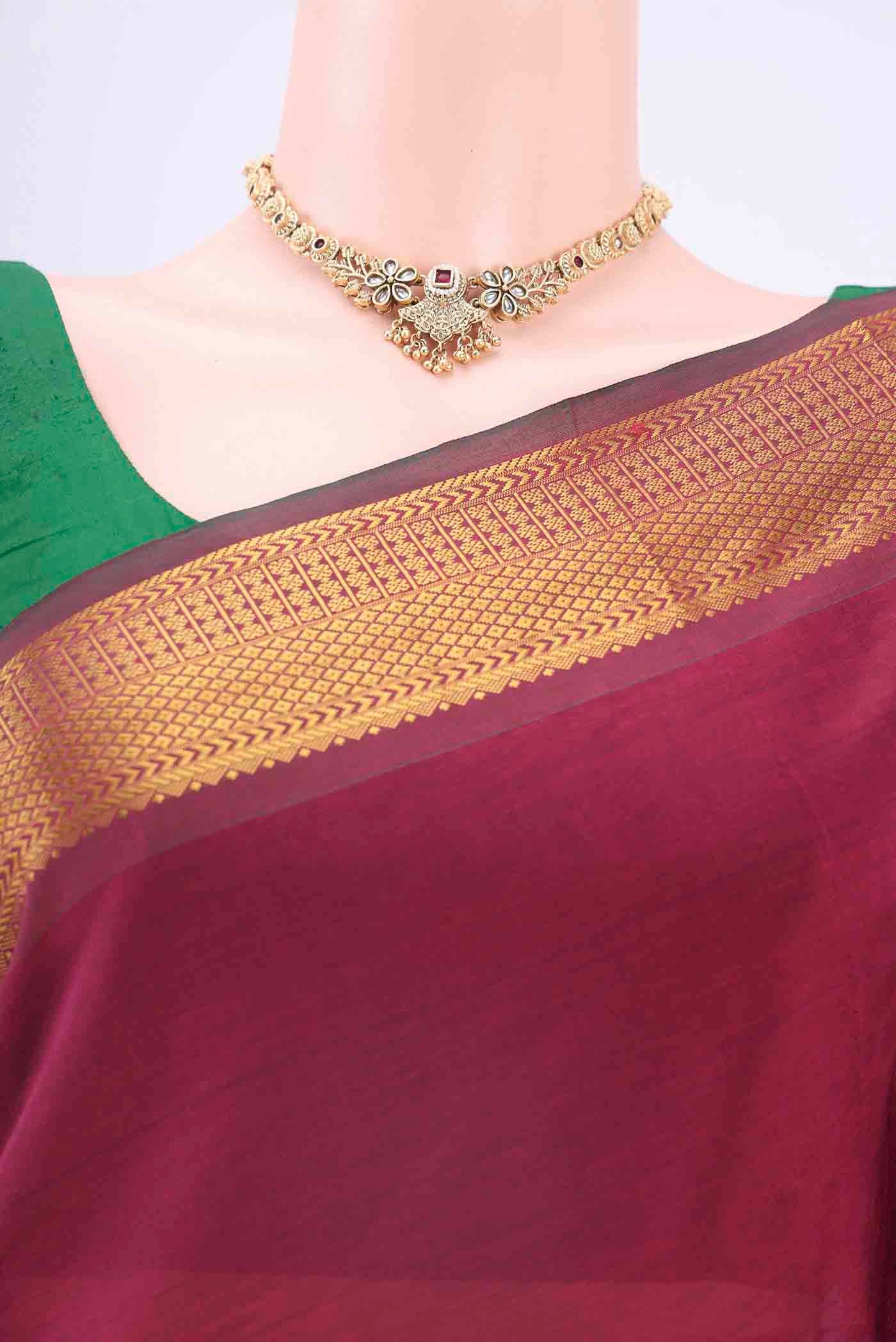 Maroon Blended Poly Cotton Saree - Image 2