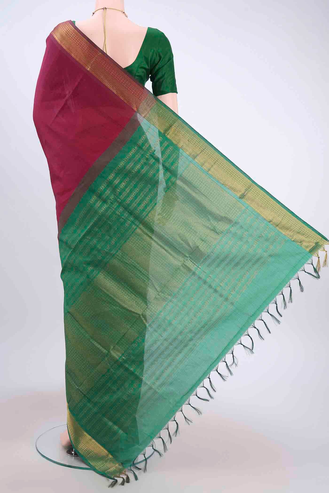 Maroon Blended Poly Cotton Saree - Image 3
